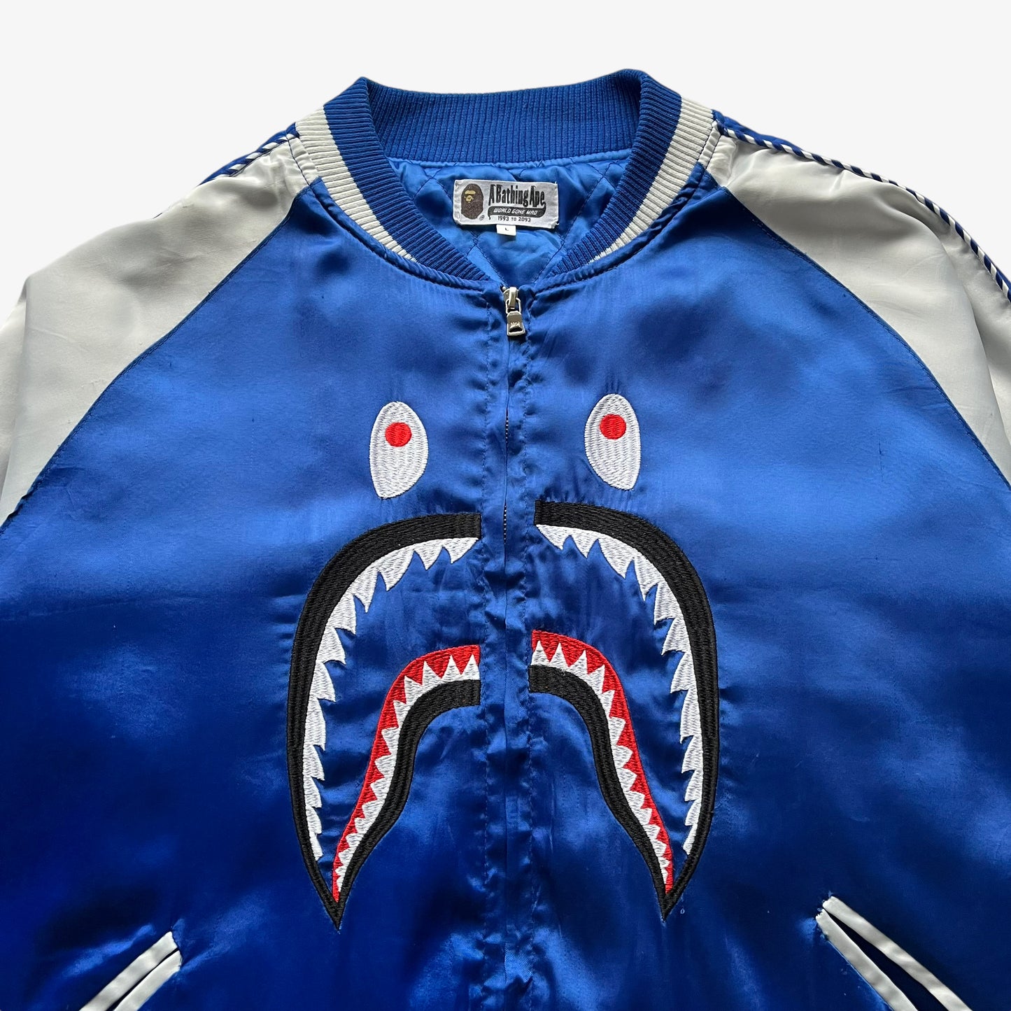 Mens 2016 BAPE WGM Blue Sukajan Souvenir Shark Jacket Embroidered - Casspios Dream