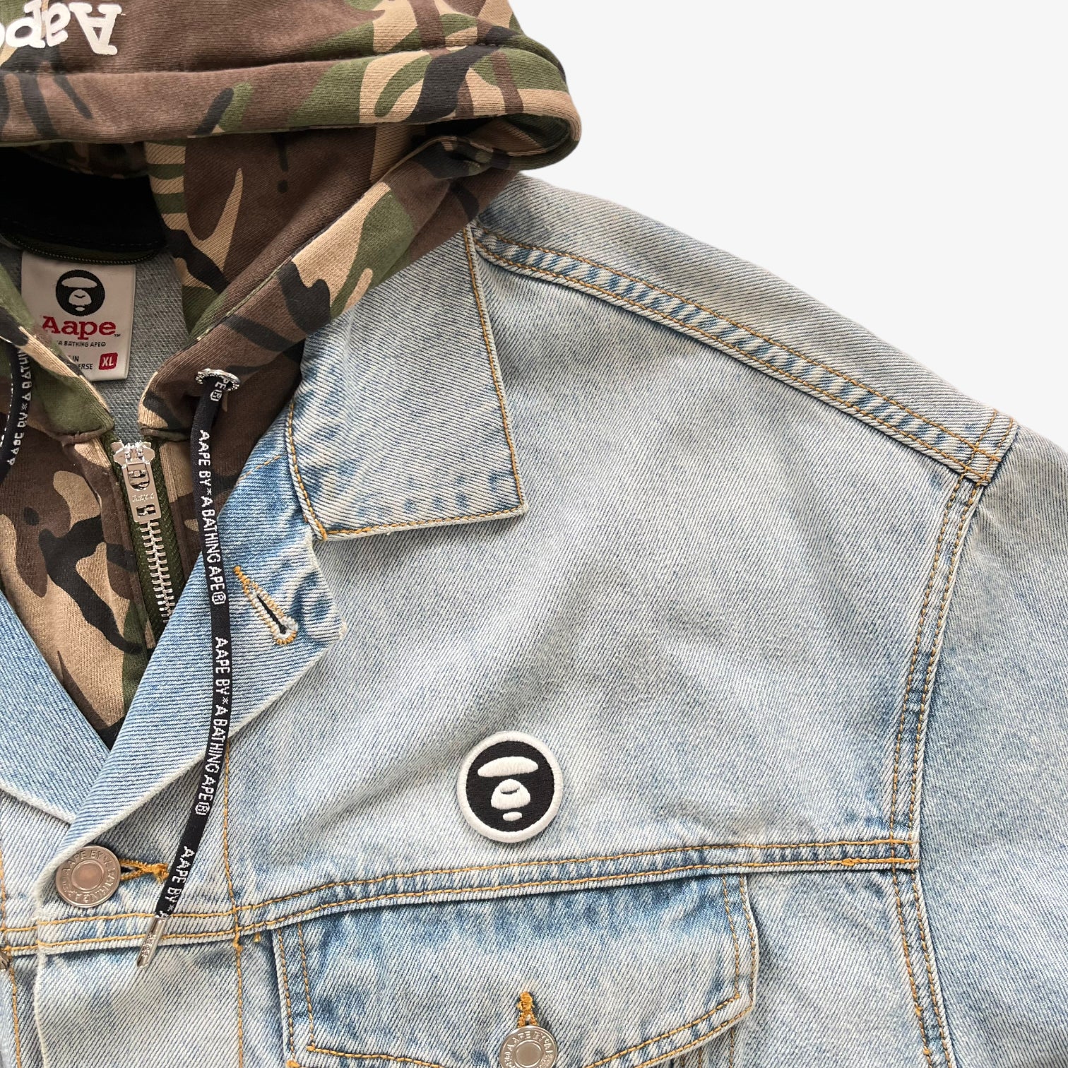 BAPE AAPE Denim Jacket With Removable Hoodie Badge - Casspios Dream