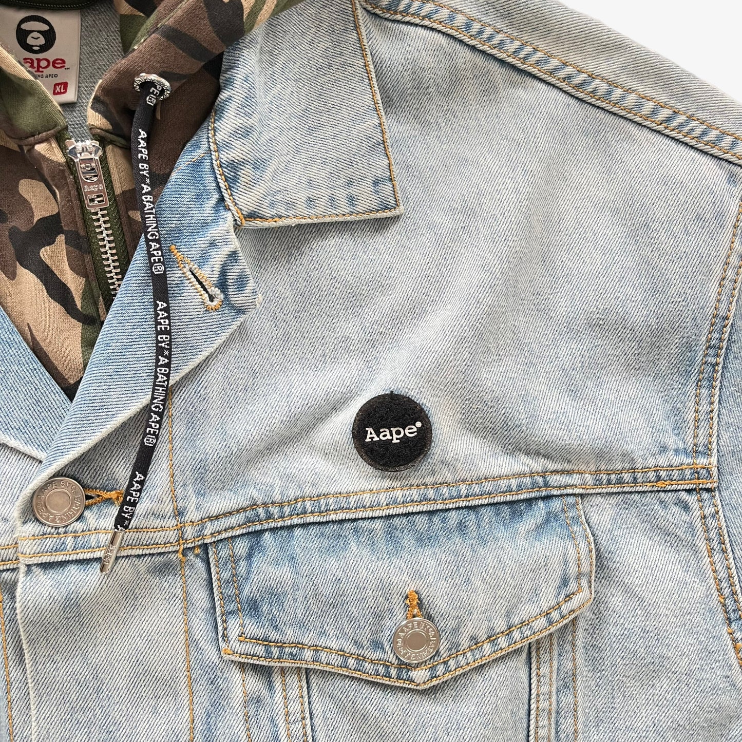 BAPE AAPE Denim Jacket With Removable Hoodie Velcro - Casspios Dream