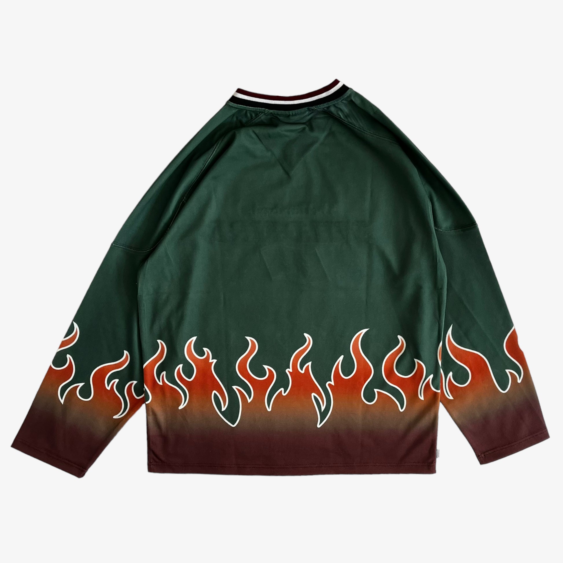 Mens The Hundreds Wildfire Green And Orange Flame Hockey Jersey Back - Casspios Dream