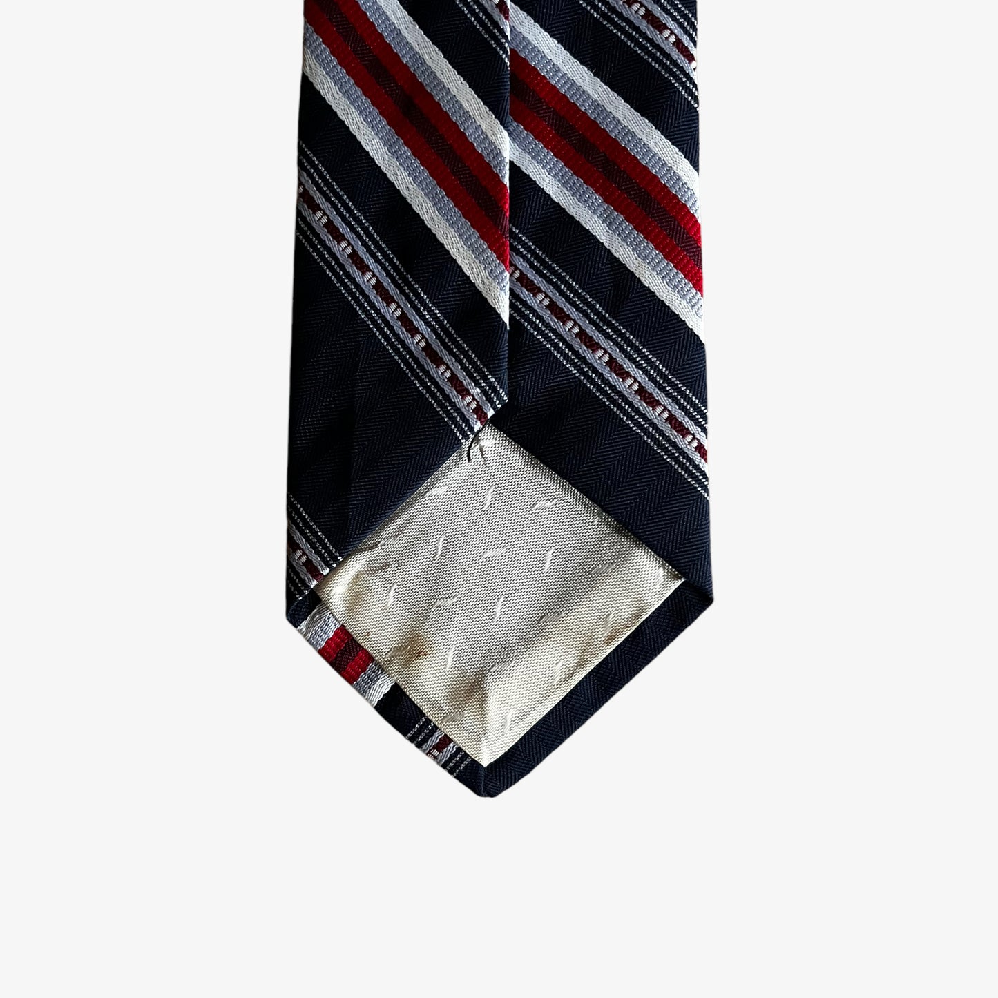 Vintage 70s Louis Feraud Paris Red & Navy Striped Silk Tie Wear - Casspios Dream 