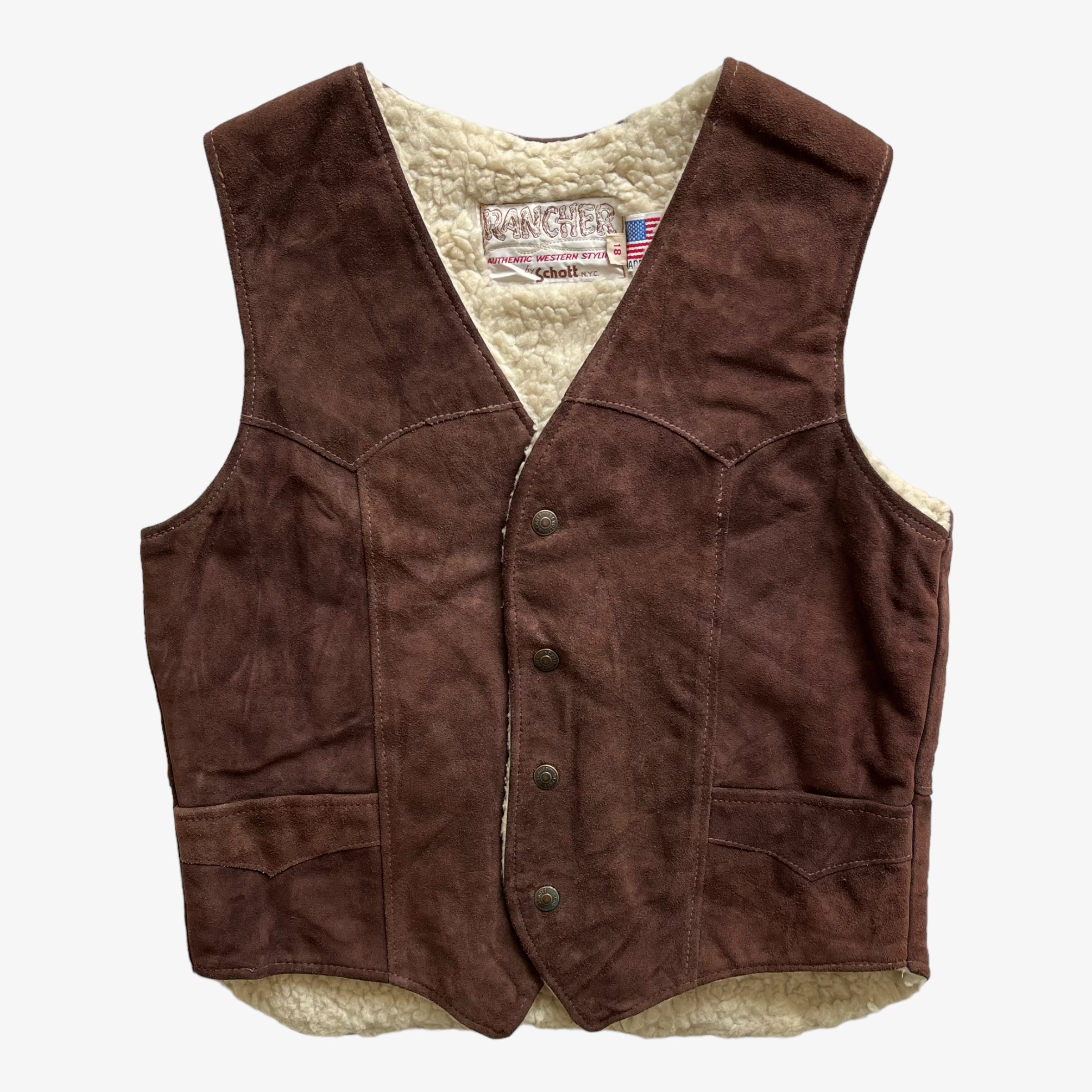 Vintage leather & wool western top rancher vest