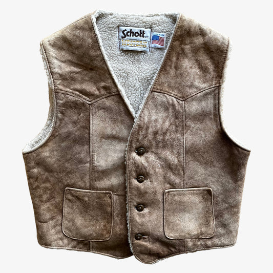 Vintage 70s Mens Schott Western Beige Leather Waistcoat - Casspio's Dream
