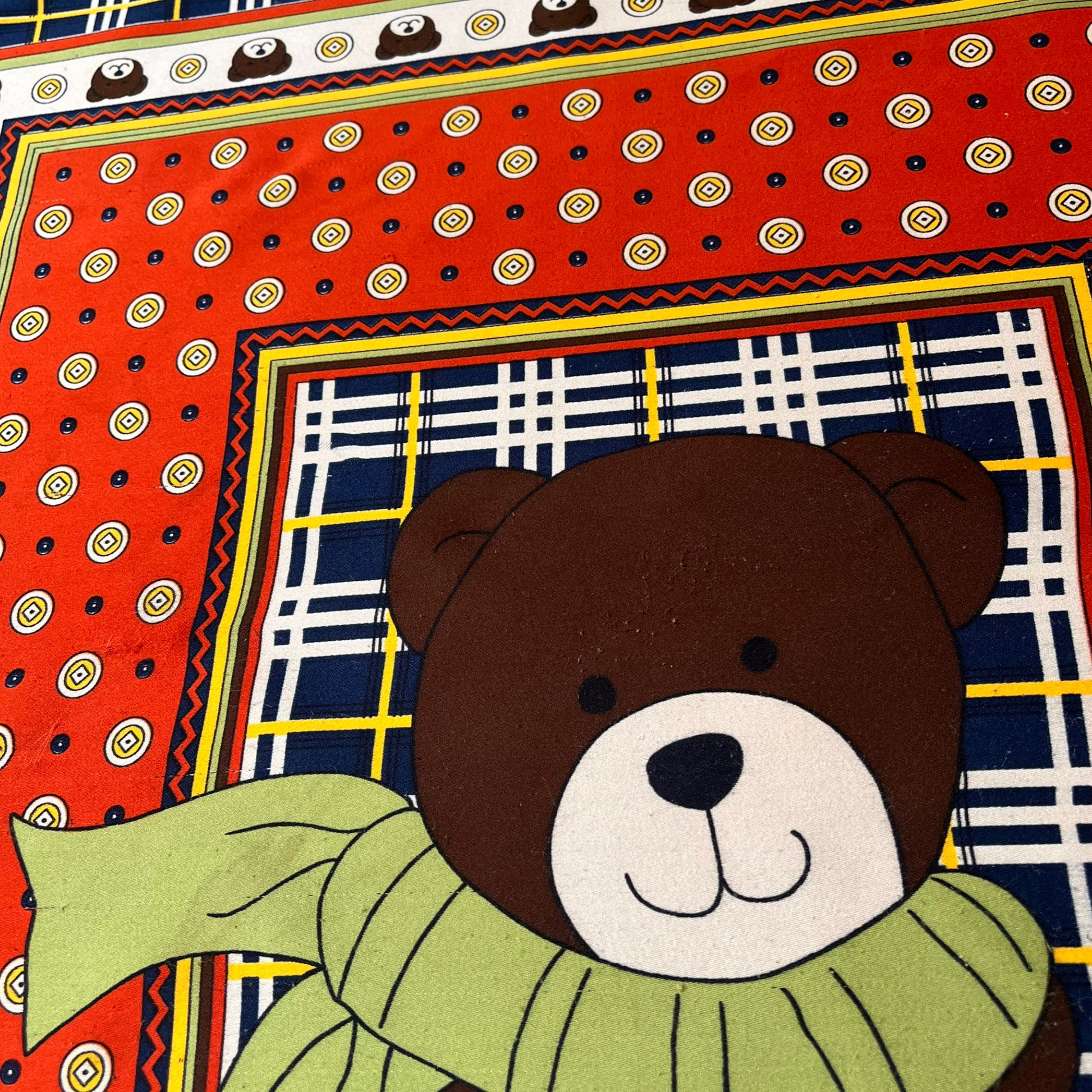 Vintage 80s Bear Geometric Print Polyester Scarf Bobbling - Casspios Dream