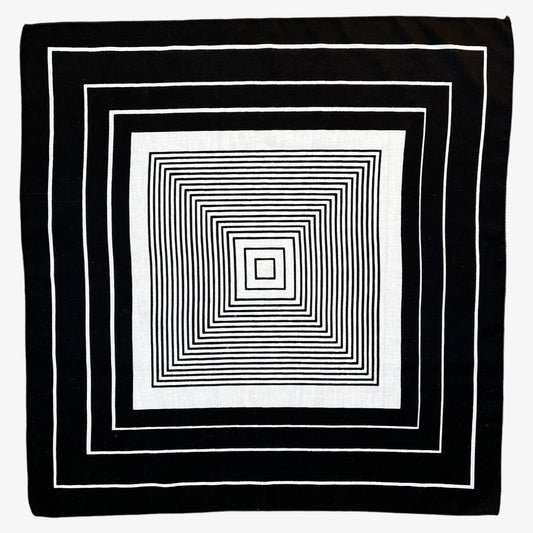 Vintage 80s Black And White Abstract Square Print Cotton Scarf - Casspios Dream