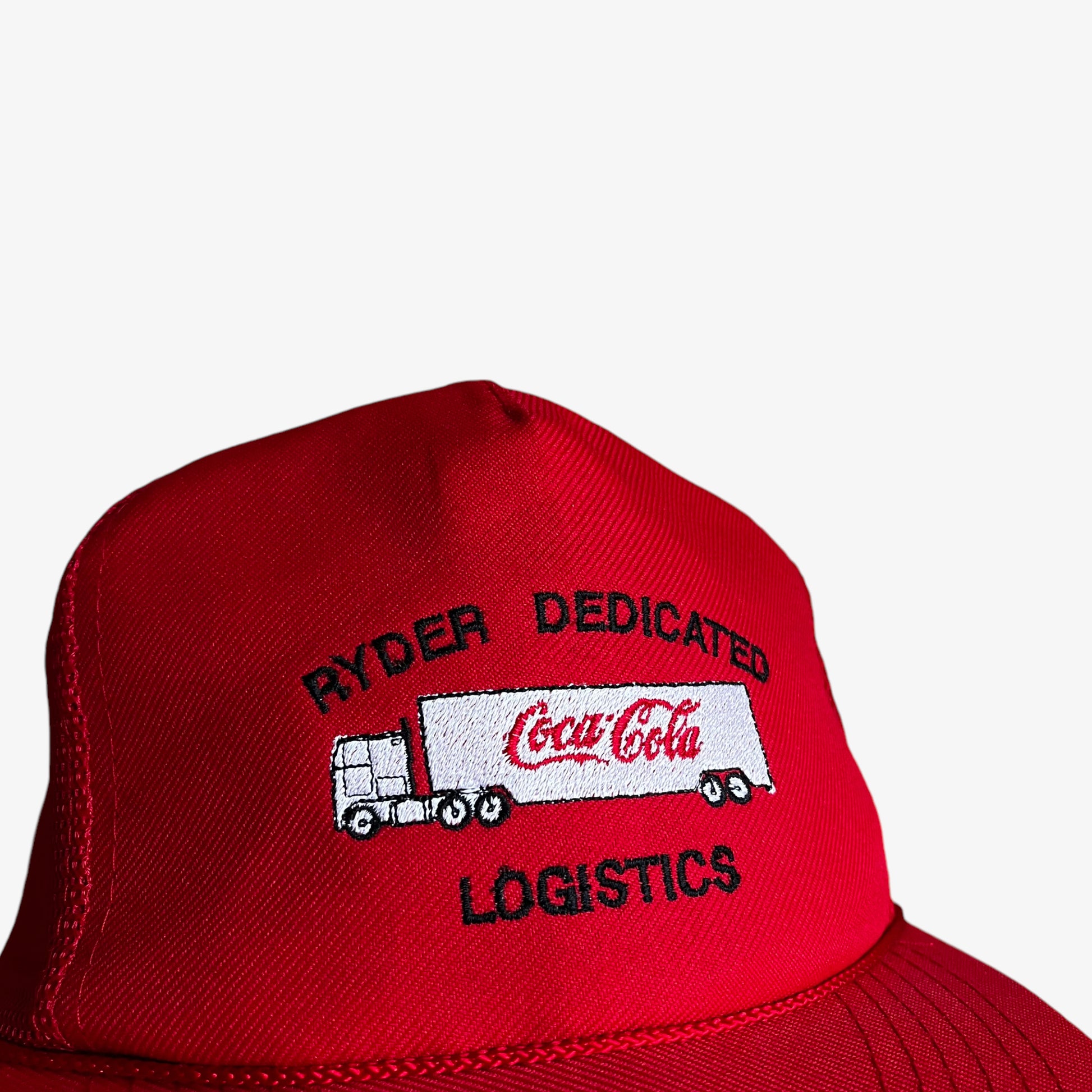 Vintage 80s Coca Cola Logistics Embroidered Spell Out Red Trucker Cap Logo - Casspios Dream