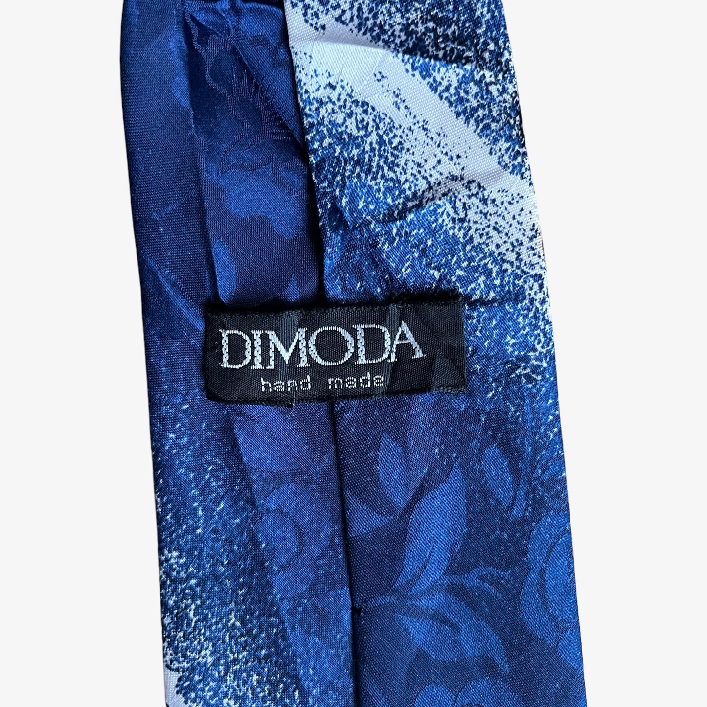 Vintage 80s Dimoda Skiing Print Navy Silk Tie Label - Casspios Dream