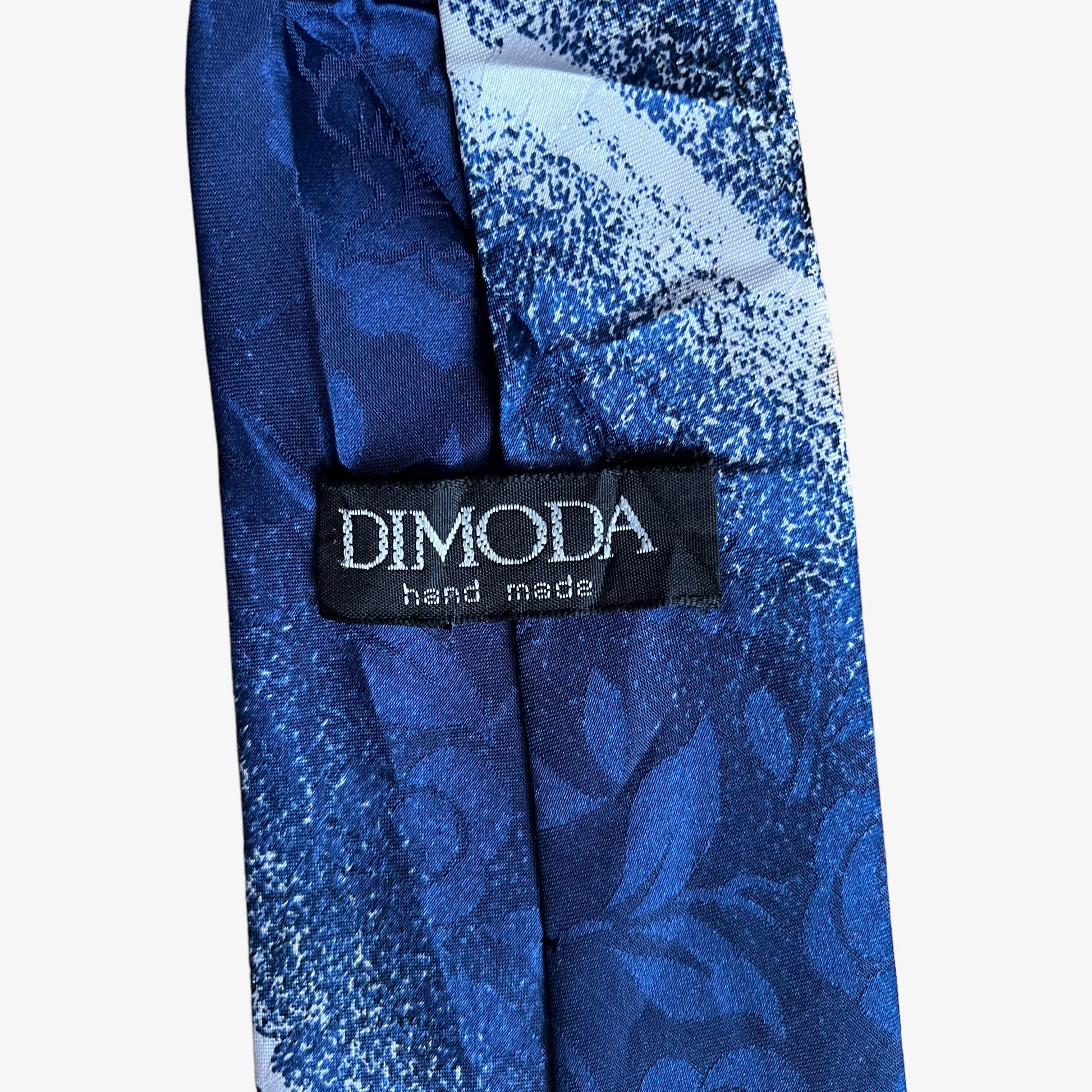 Vintage 80s Dimoda Skiing Print Navy Silk Tie Label - Casspios Dream