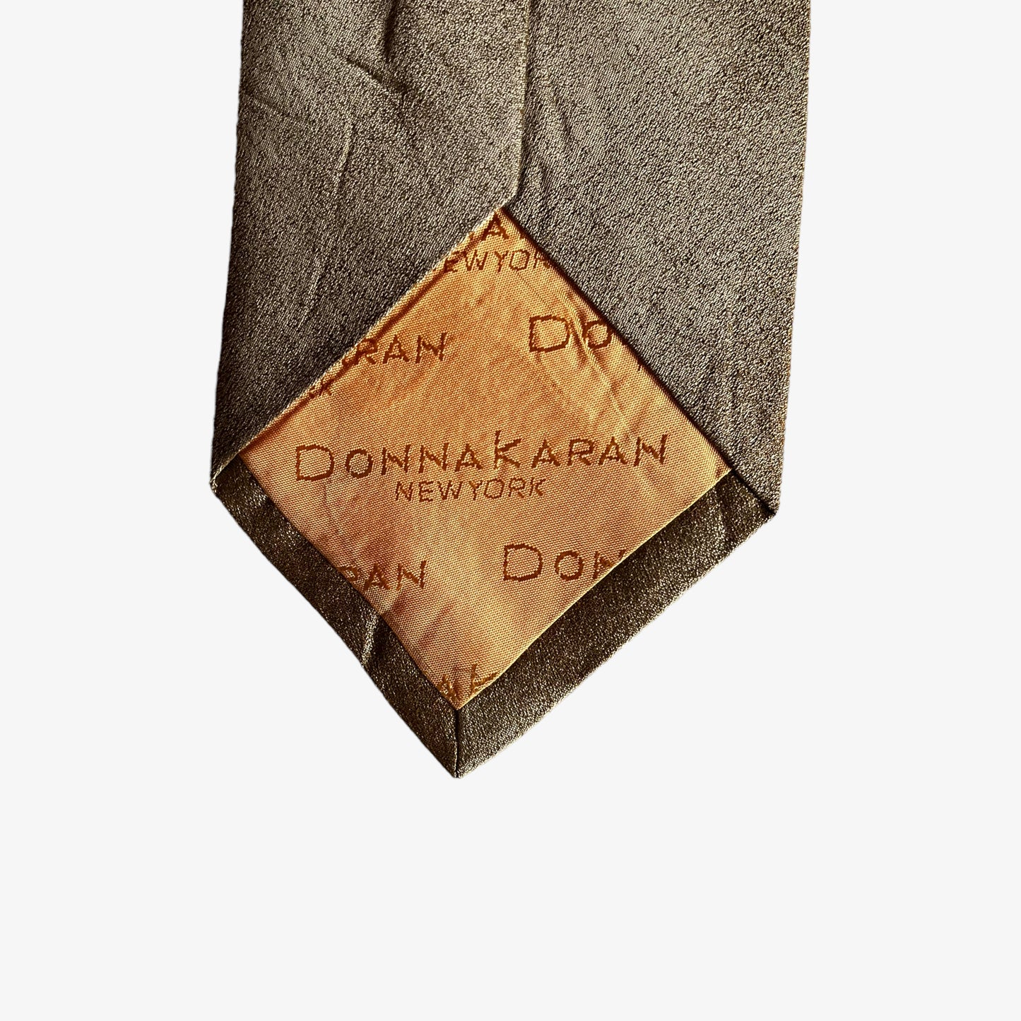 Vintage 80s Donna Karan Signature Gold Silk Tie Logo - Casspios Dream