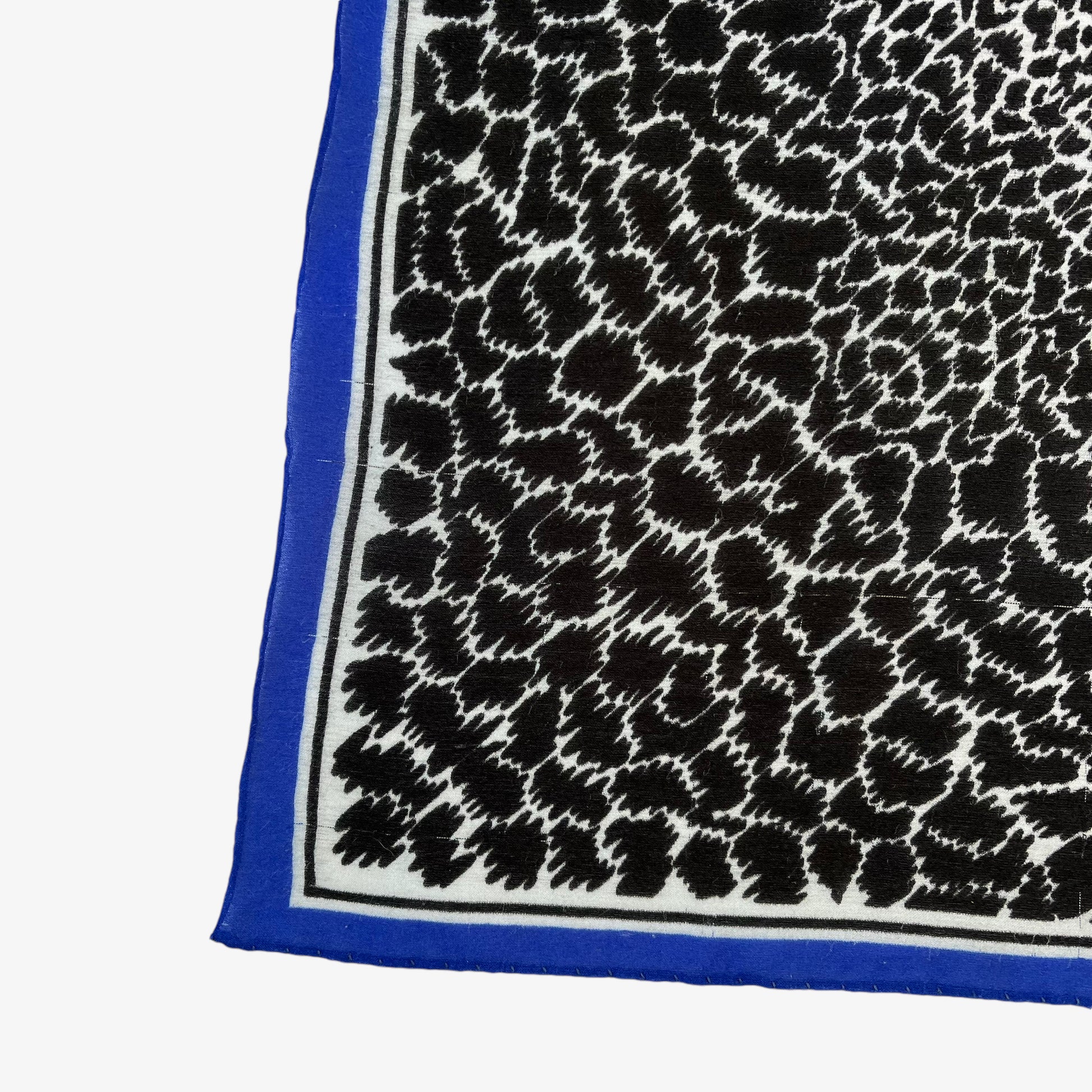 Vintage 80s Gim Renoir Abstract Animal Print Black And Blue Cotton Scarf Zoo - Casspios Dream