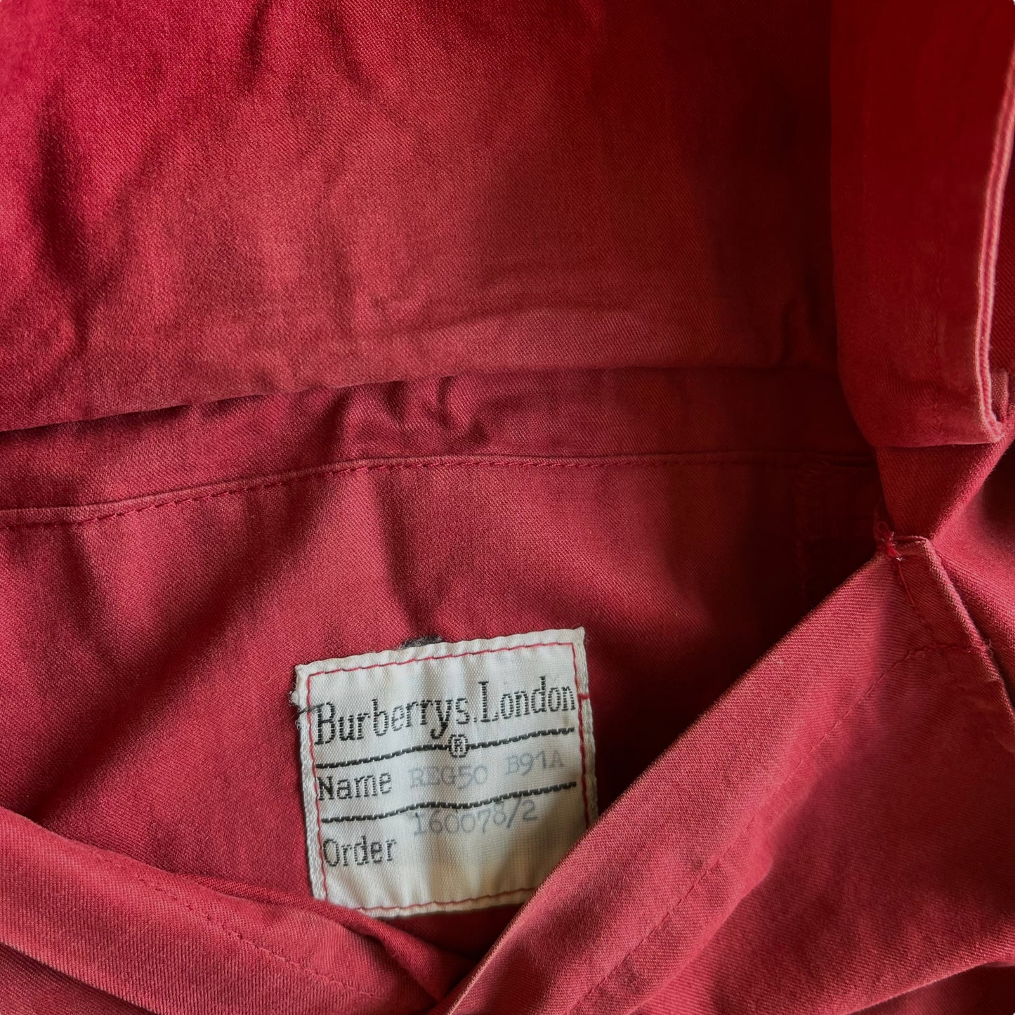 Vintage 80s Mens Burberry Red Trench Coat Inside Label - Casspios Dream