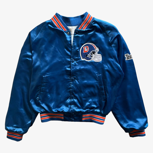 Vintage 80s Mens Chalk Line NFL Denver Broncos Blue Satin Varsity Jacket - Casspios Dream