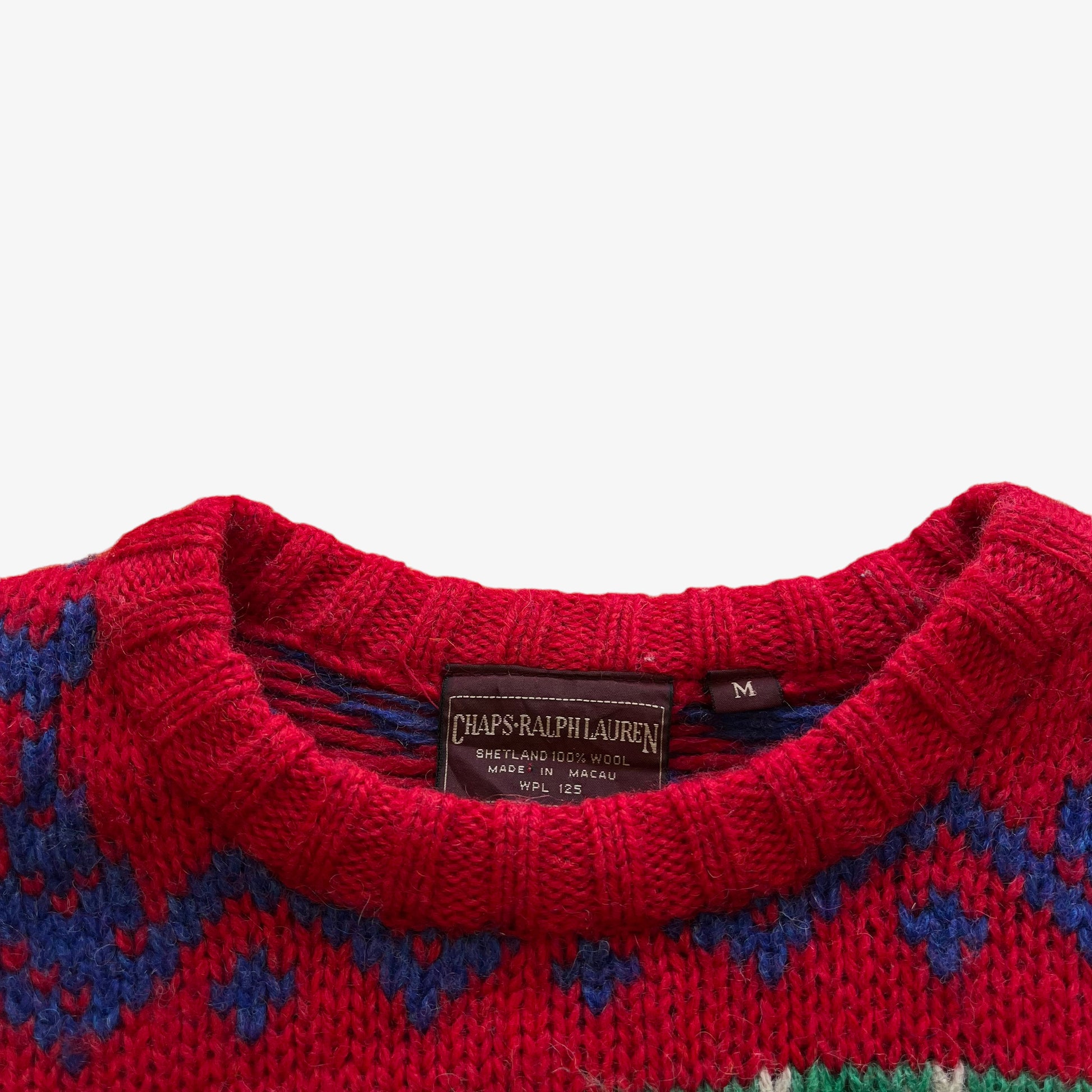 Vintage 80s Mens Chaps Ralph Lauren Fair Isle Red Wool Jumper Label - Casspios Dream