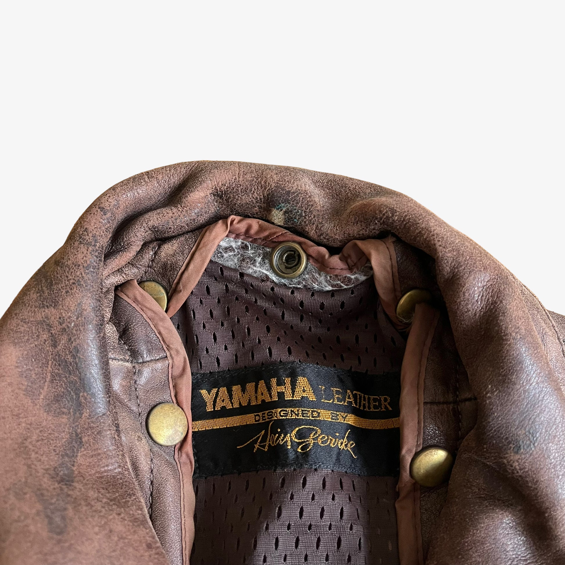 Vintage 80s Mens Hein Gericke Yamaha Brown Leather Biker Jacket Label - Casspios Dream