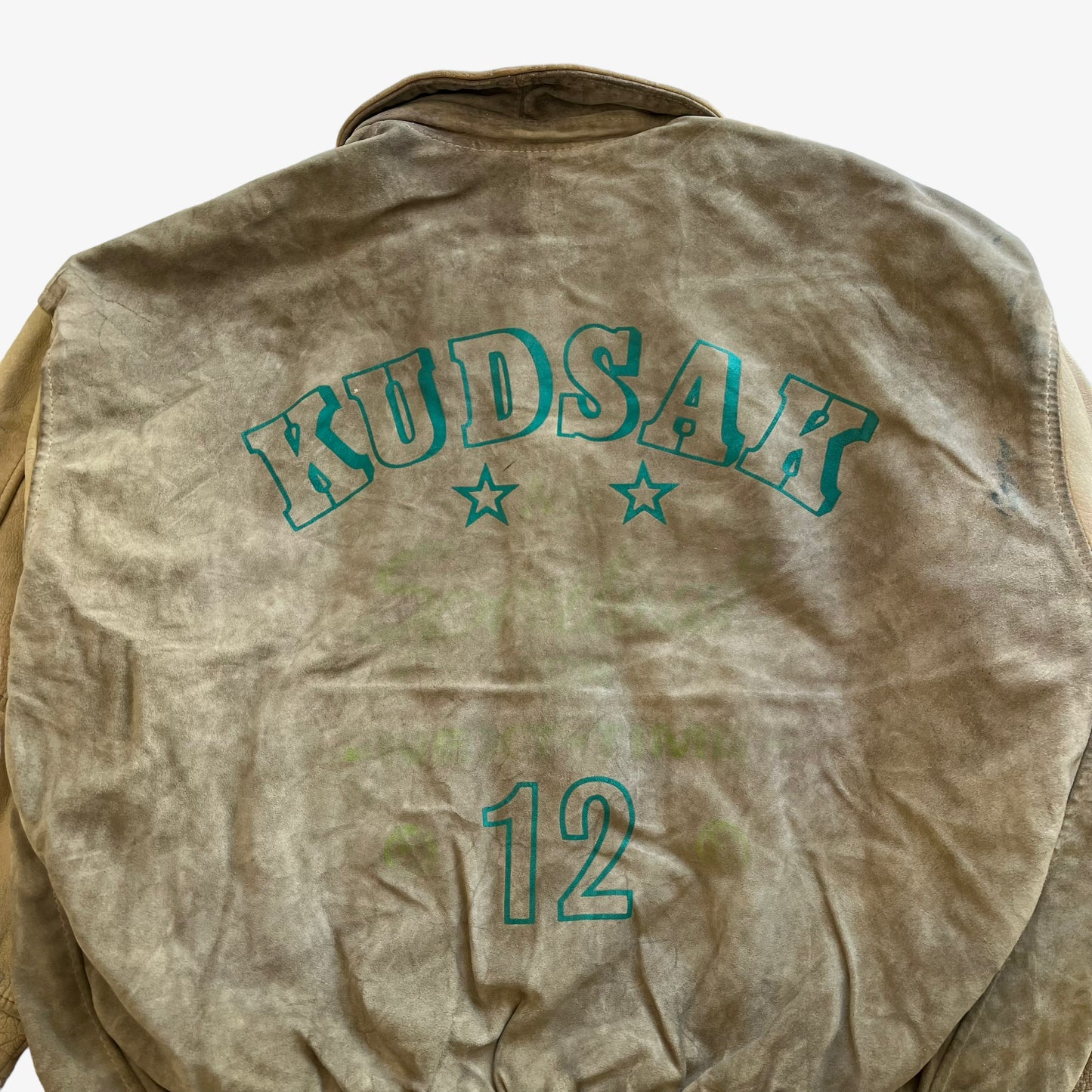 Vintage 80s Mens Kudsak Leather Varsity Jacket With Back Printed Spell Out 12 - Casspios Dream