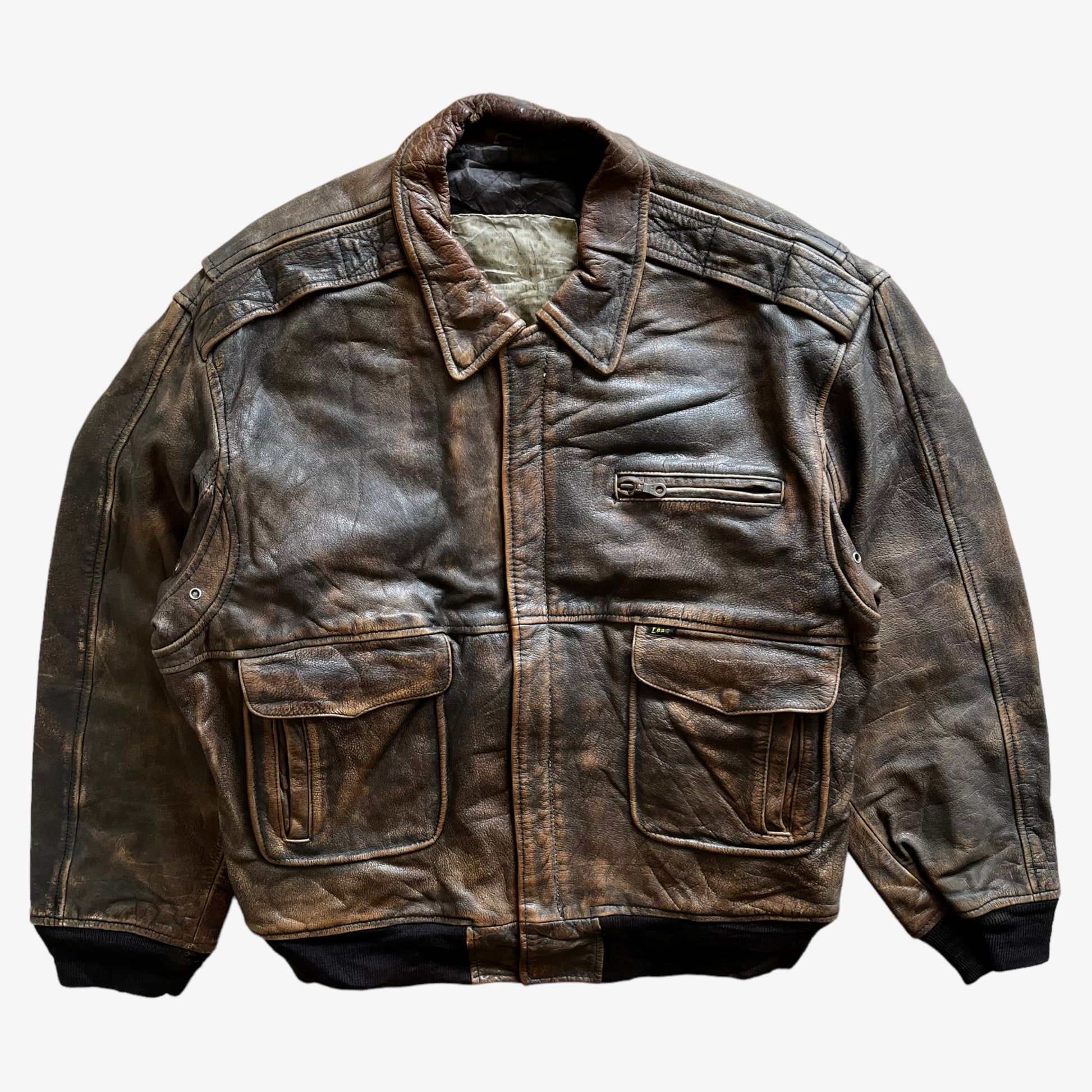 Vintage 80s Mens Lee Brown Leather Pilot Jacket - Casspios Dream