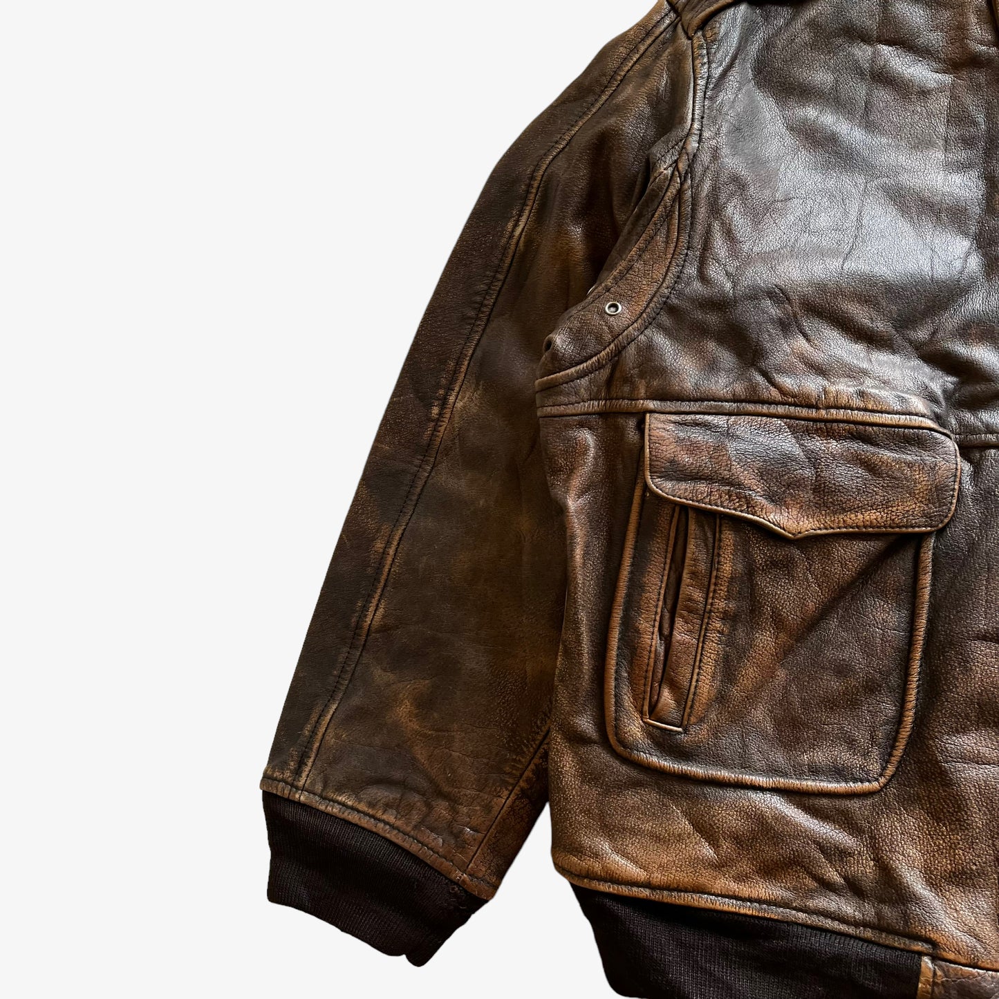 Vintage 80s Mens Lee Brown Leather Pilot Jacket Pocket - Casspios Dream