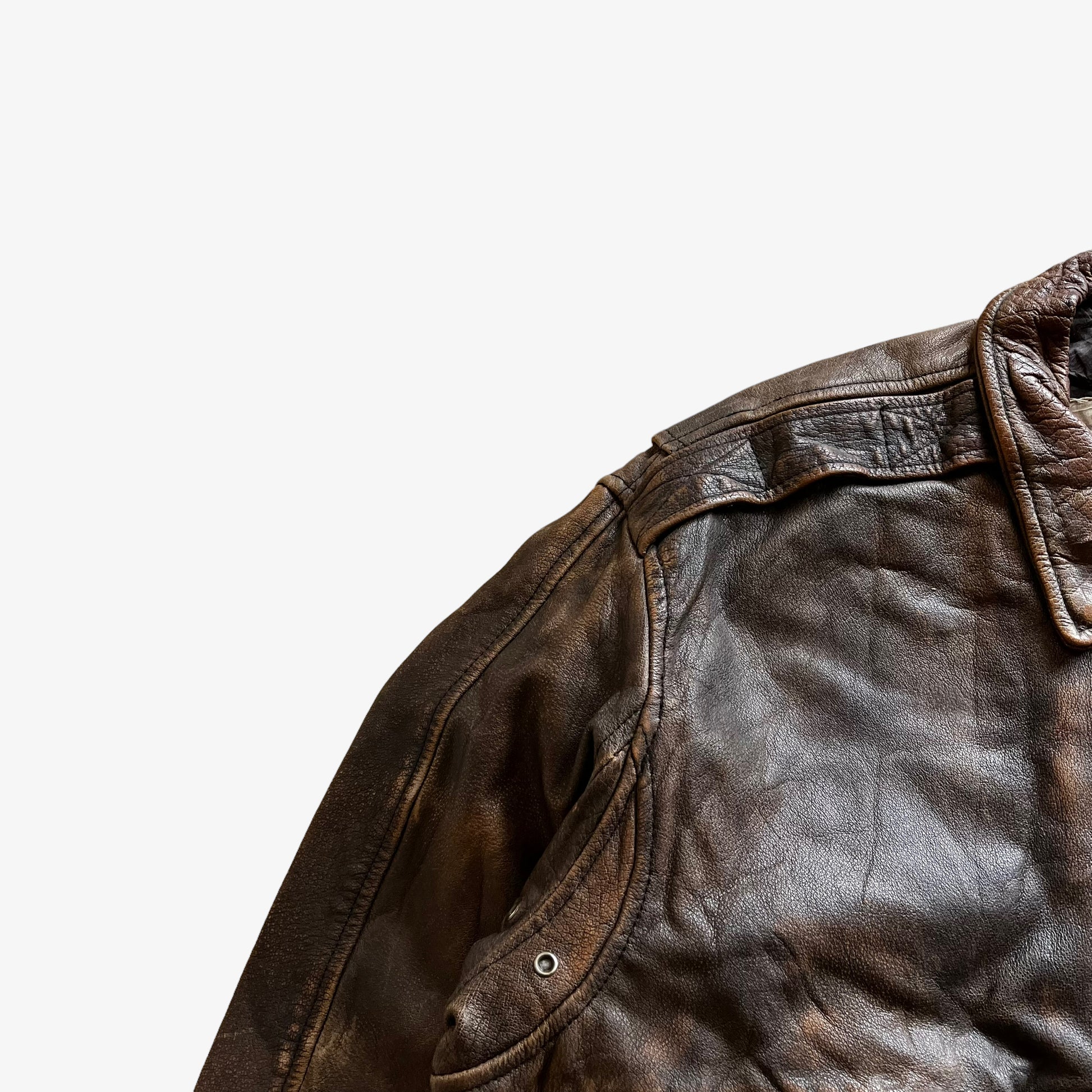 Vintage 80s Mens Lee Brown Leather Pilot Jacket Shoulder - Casspios Dream