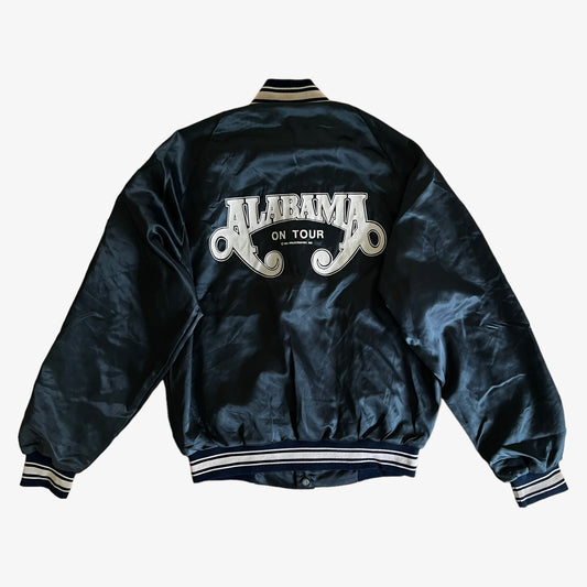 Vintage 80s Upstream Alabama 1983 Tour Blue Satin Jacket Back - Casspios Dream