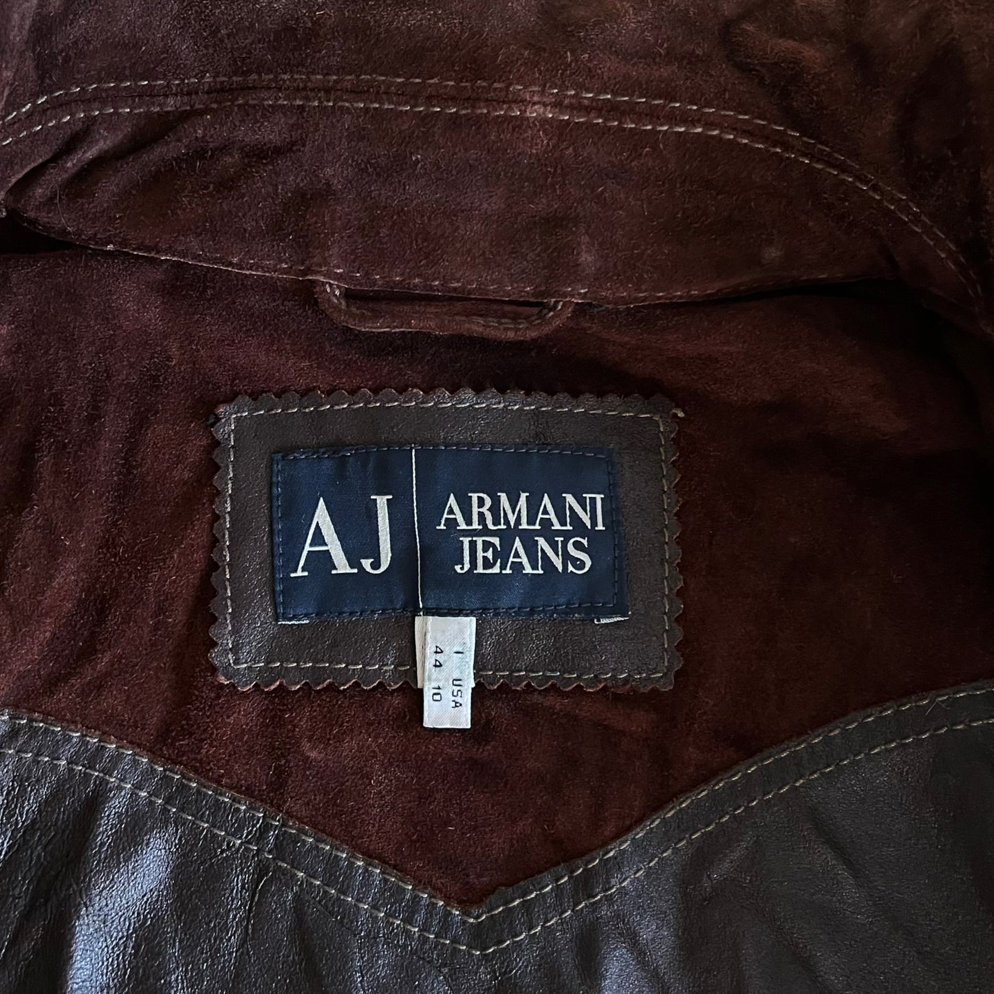 Vintage 80s Womens Armani Jeans Brown Leather Suede Jacket Label - Casspios Dream