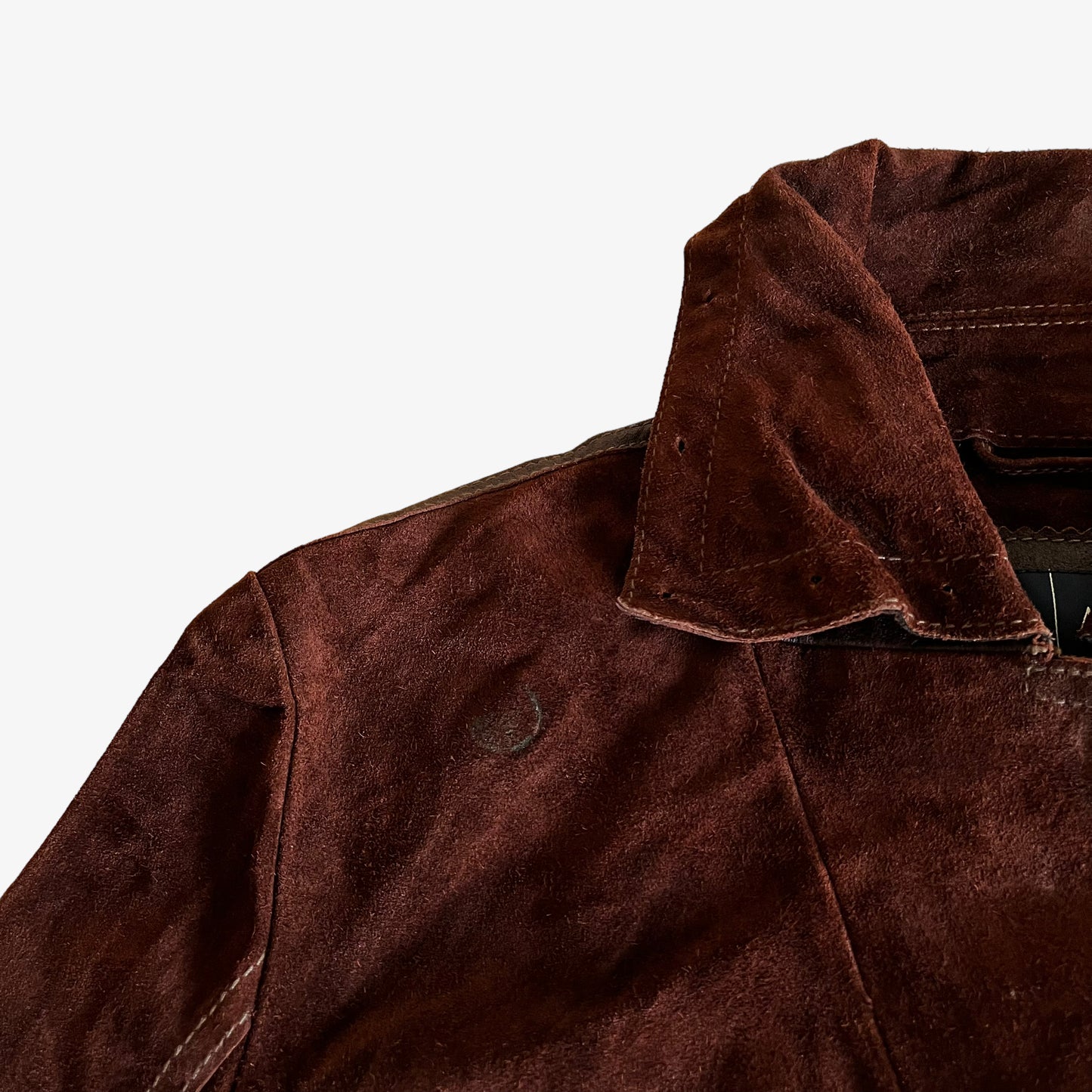 Vintage 80s Womens Armani Jeans Brown Leather Suede Jacket Shoulder - Casspios Dream