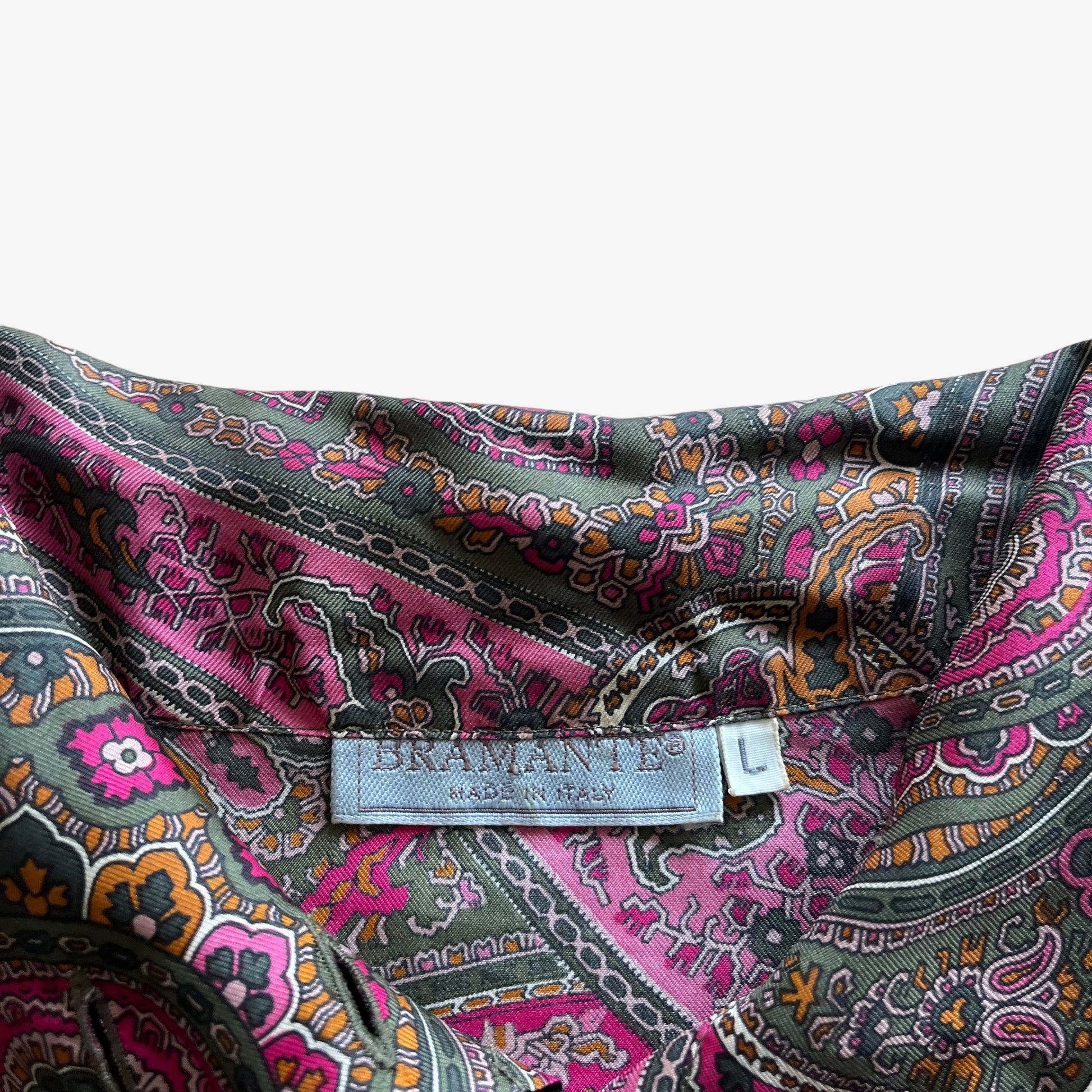 Vintage 80s Womens Bramante Paisley Print Long Sleeve Turtleneck Silk Shirt Label - Casspios Dream