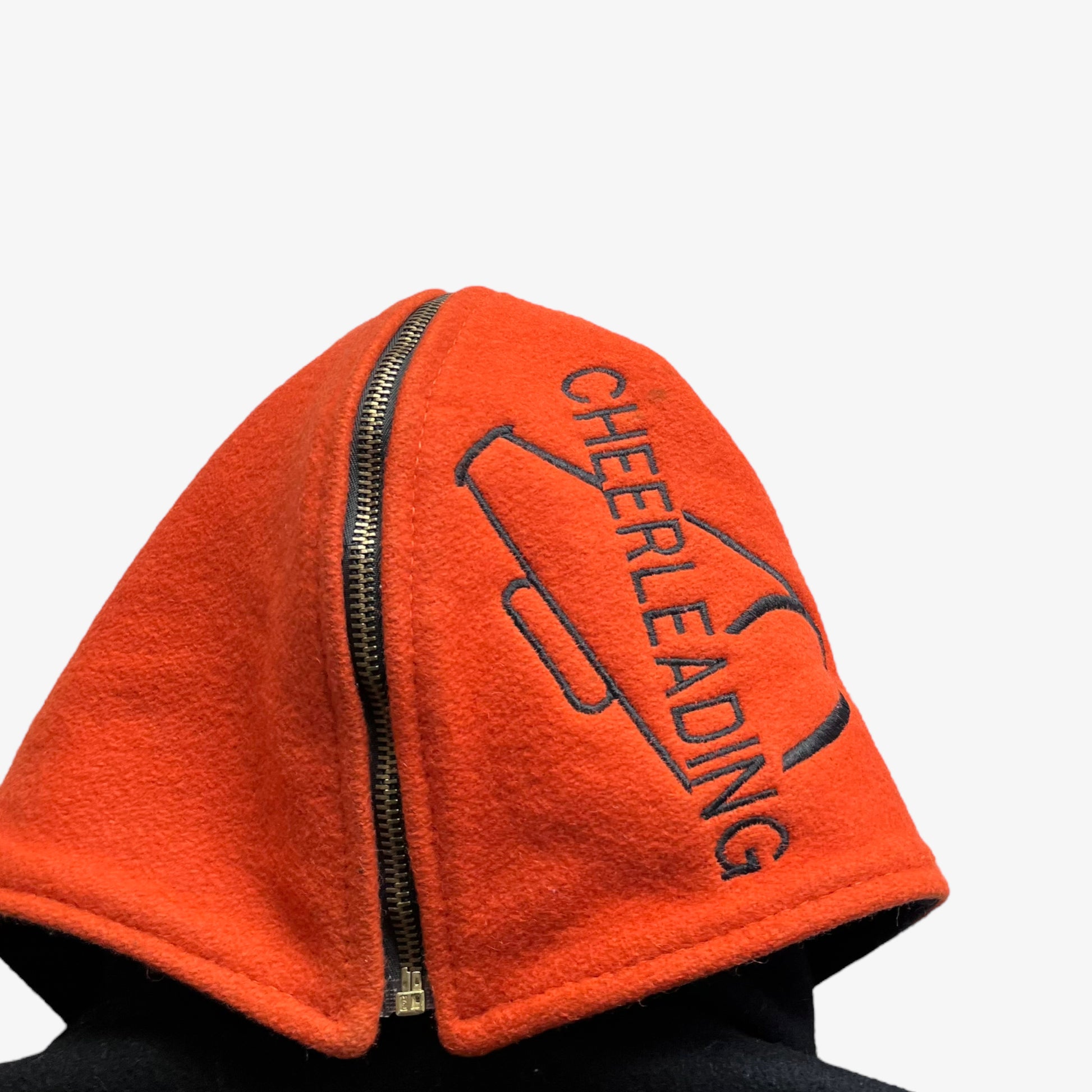 Vintage 80s Womens Game St Charles Saints Cheerleading Black & Orange Wool Varsity Jacket Hood - Casspios Dream