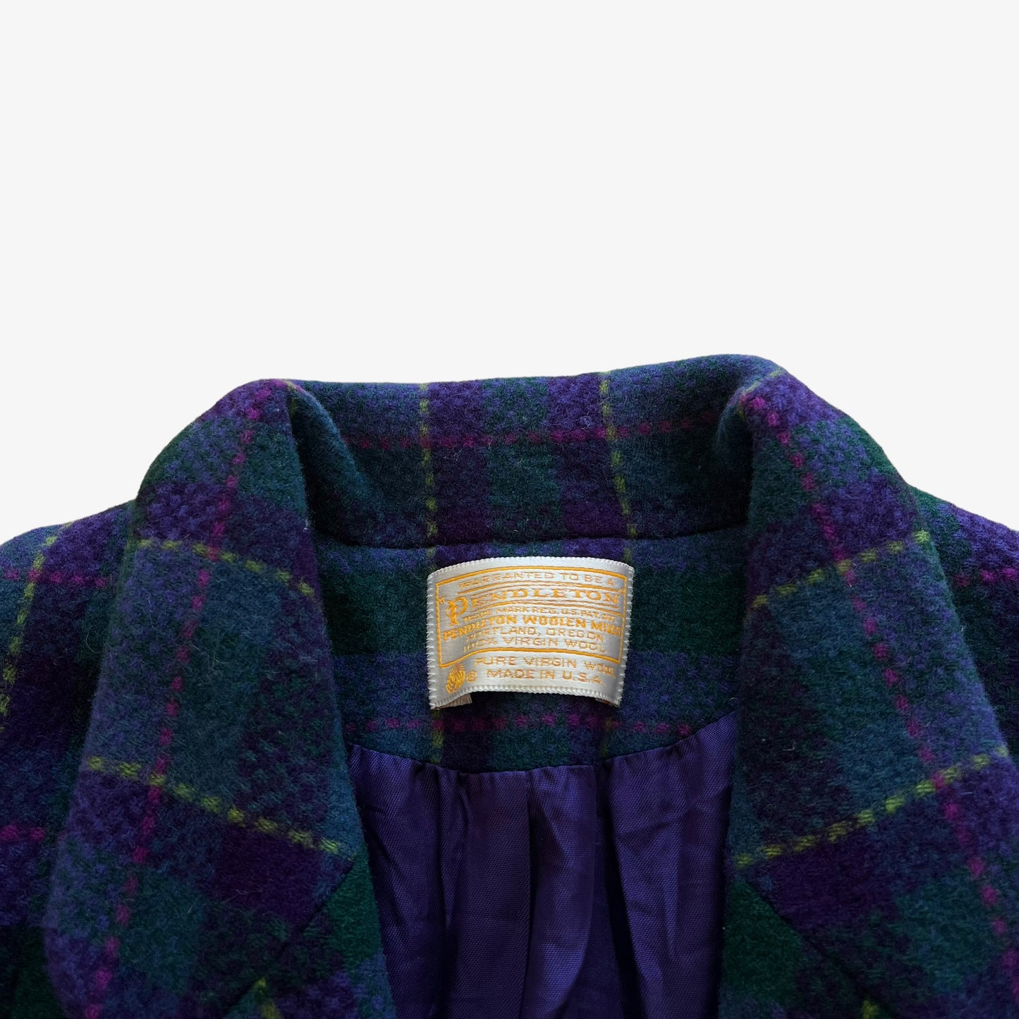 Vintage 80s Womens Pendleton Green And Purple Tartan Wool Blazer Label - Casspios Dream