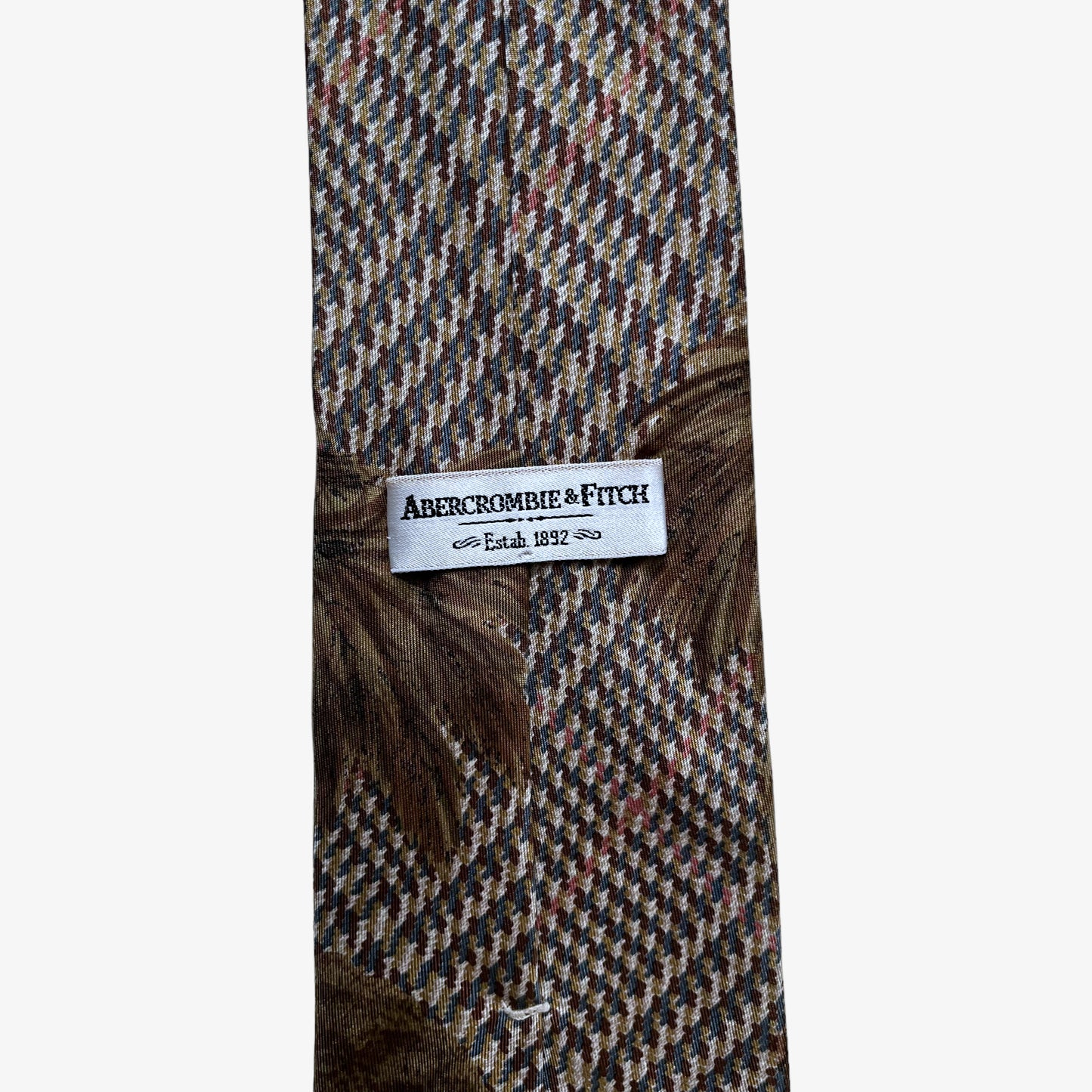 Vintage 90s Abercrombie & Fitch Houndstooth Golf Print Silk Tie Label - Casspios Dream