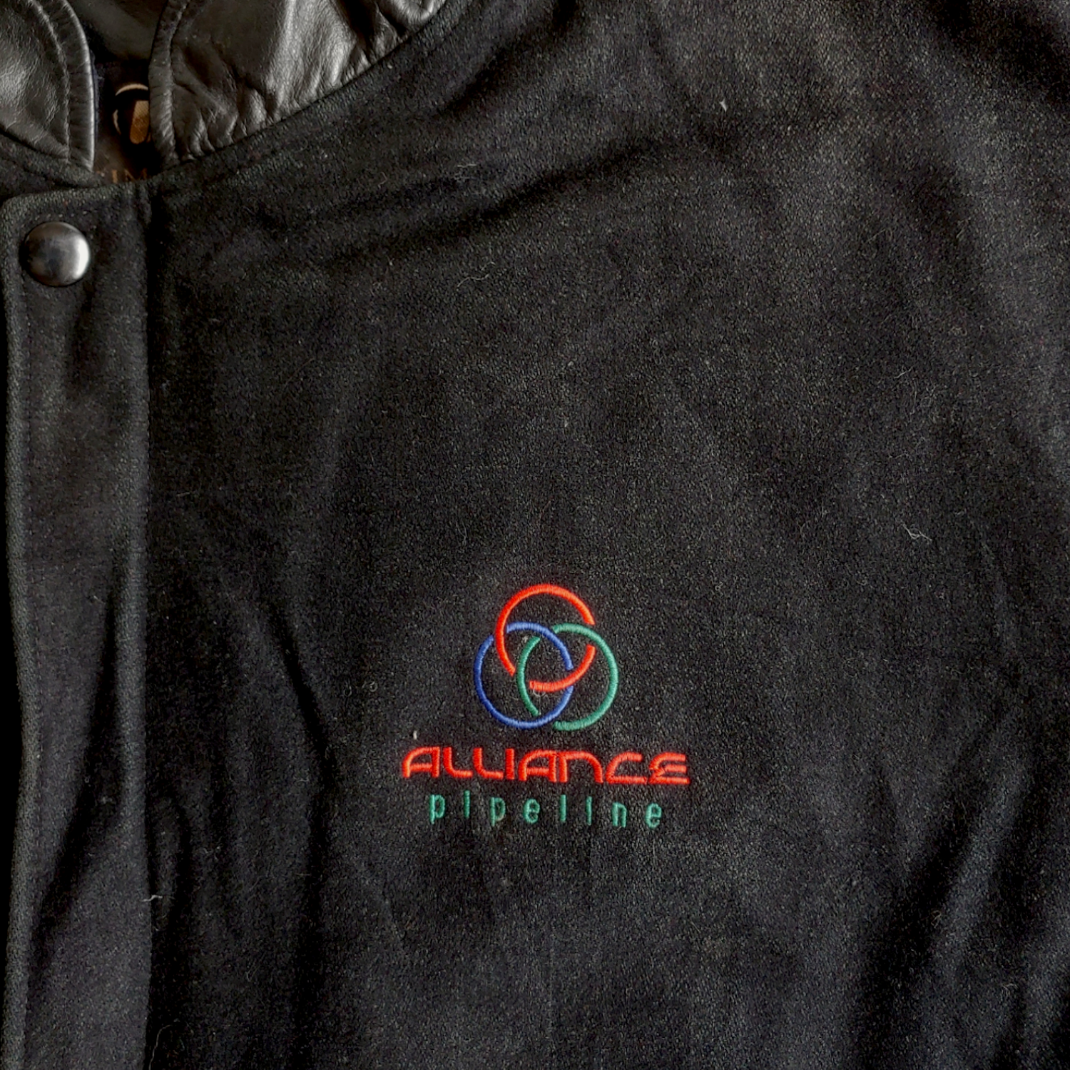 Vintage 90s Alliance Pipeline 1999 Black Leather Varsity Jacket Logo - Casspios Dream