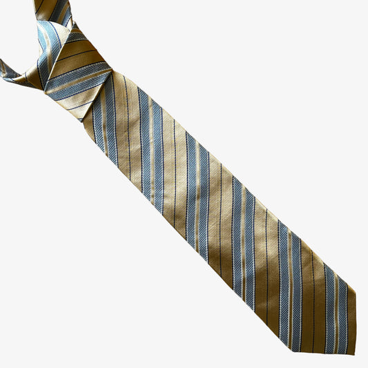 Vintage 90s Daks Gold & Blue Striped Silk Tie - Casspios Dream