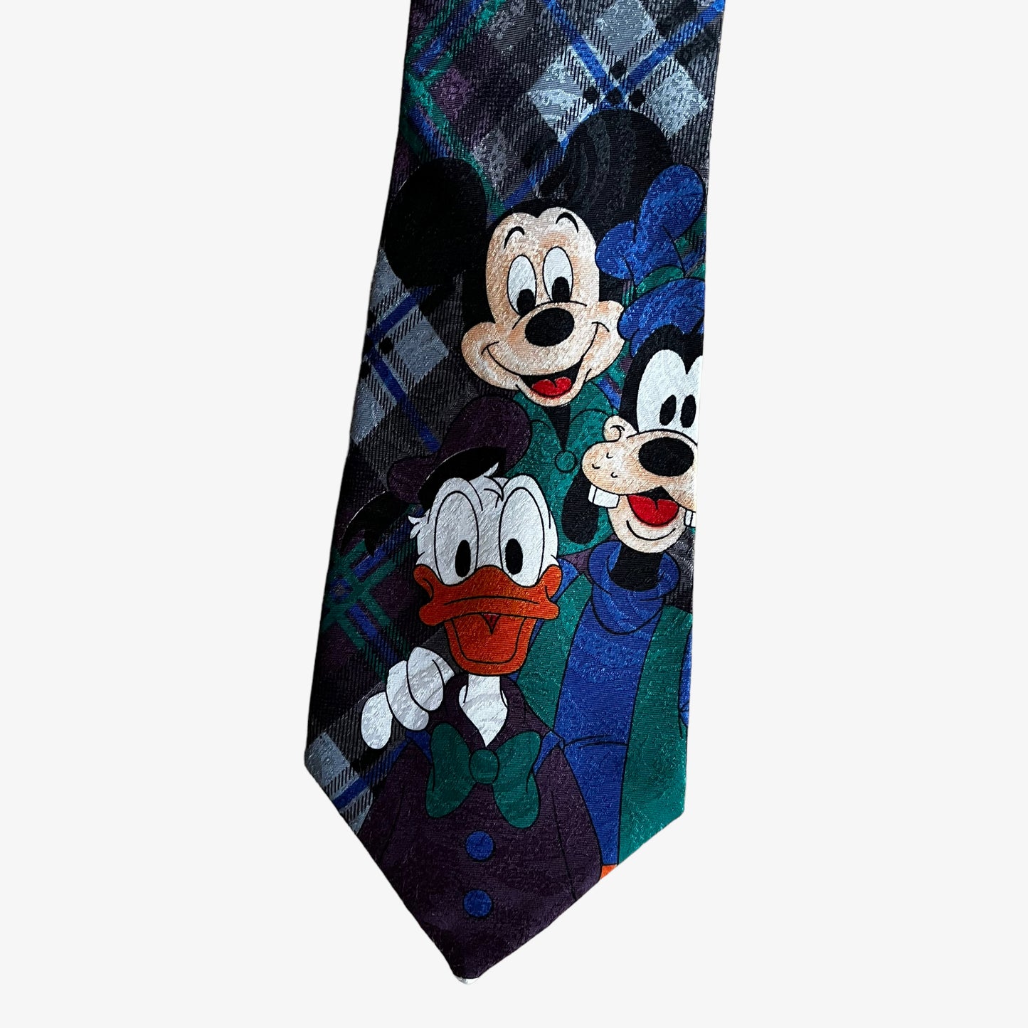 Vintage 90s Disney Mickey Mouse & Friends Tartan Print Polyester Tie Cartoon - Casspios Dream