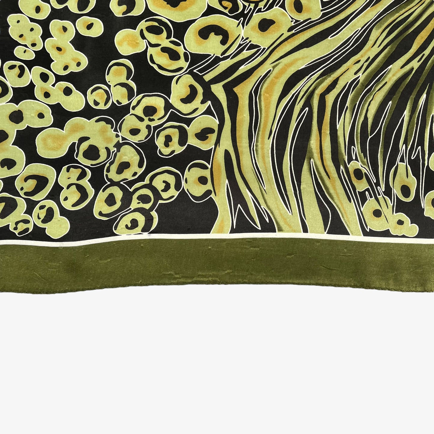 Vintage 90s Green Olive Print Black Polyester Scarf Wear - Casspios Dream