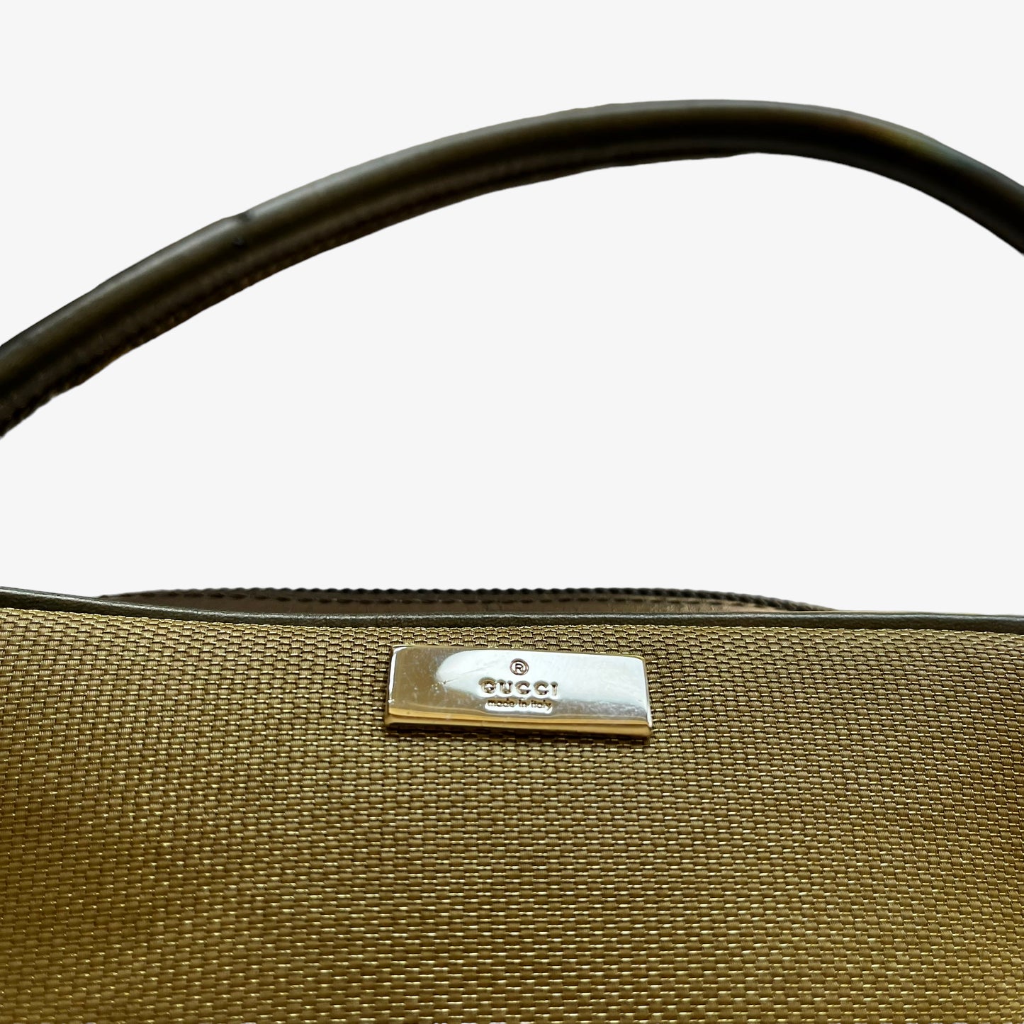 Vintage 90s Gucci Small Beige Canvas Handbag 0391133001274 Logo - Casspios Dream