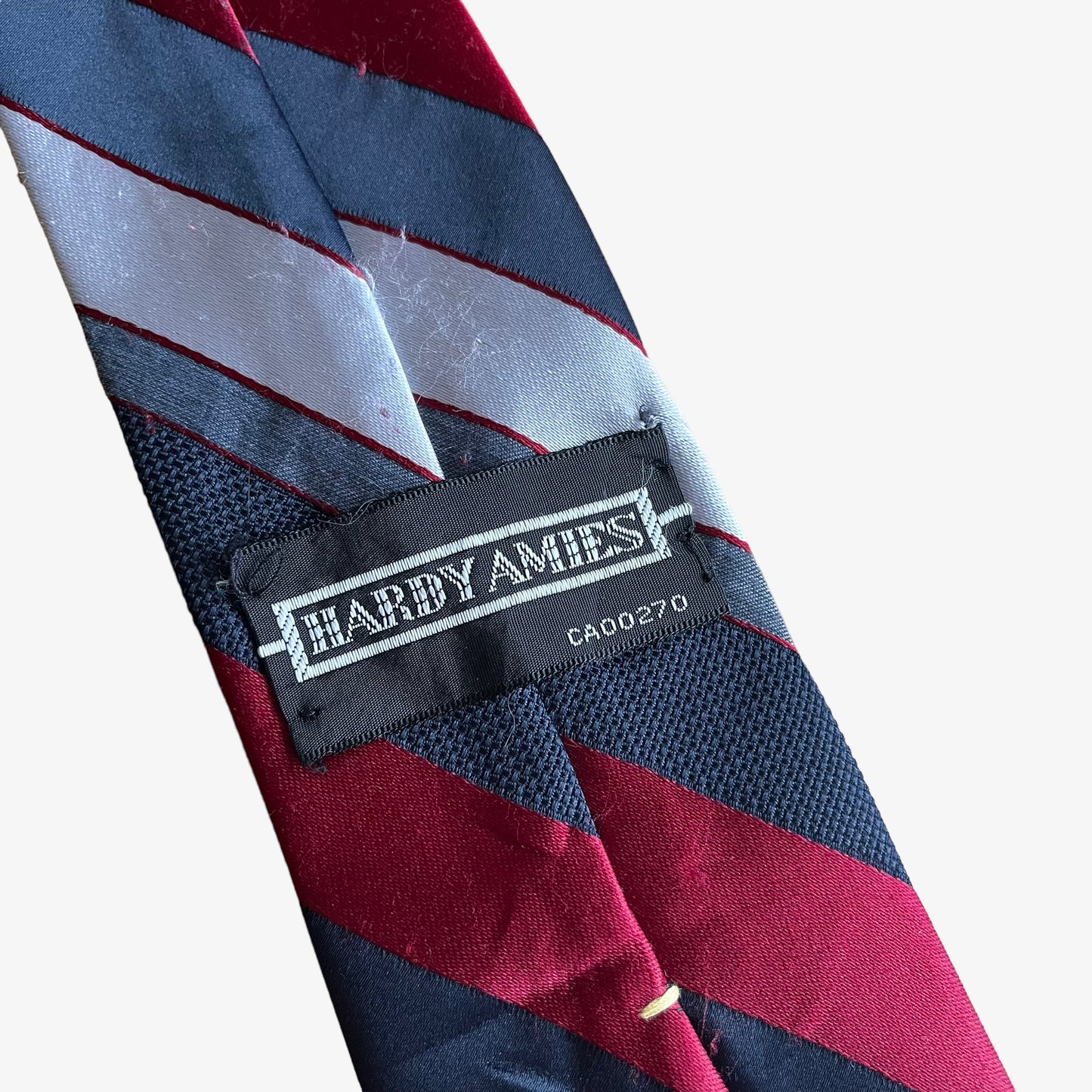 Vintage 90s Hardy Amies Red And Blue Striped Silk Tie Label - Casspios Dream