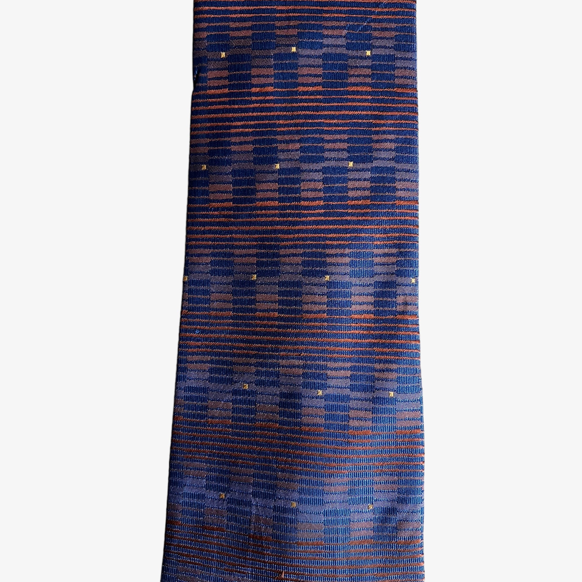 Vintage 90s Kenneth Cole Orange & Navy Abstract Print Silk Tie Geometric - Casspios Dream