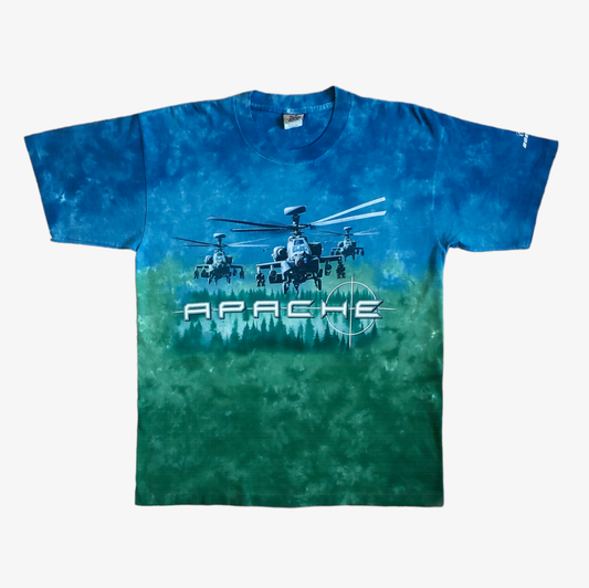 Vintage 90s Liquid Blue Apache Boeing AH-64D Longbow Tie Dye Single Stitch Top - Casspios Dream