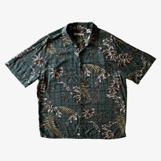 Vintage 90s Mens Batick Bay Leaf Print Short Sleeve Green Hawaiian Shirt - Casspios Dream