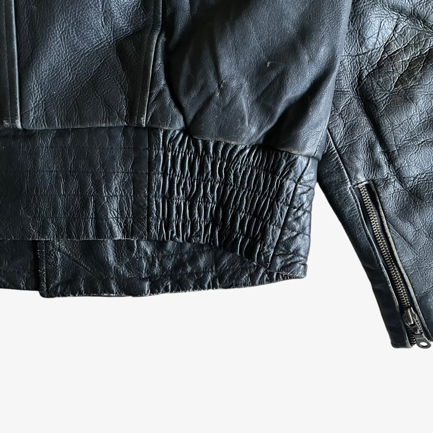 Vintage 90s Mens Black Leather Biker Jacket With Embroidered Eagle Back Hem - Casspios Dream