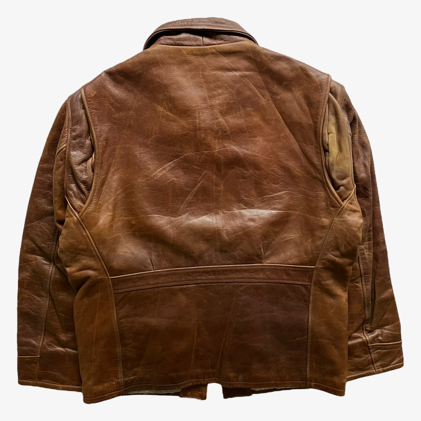 Vintage 90s Mens Bleifrei Brown Leather Jacket Back - Casspios Dream