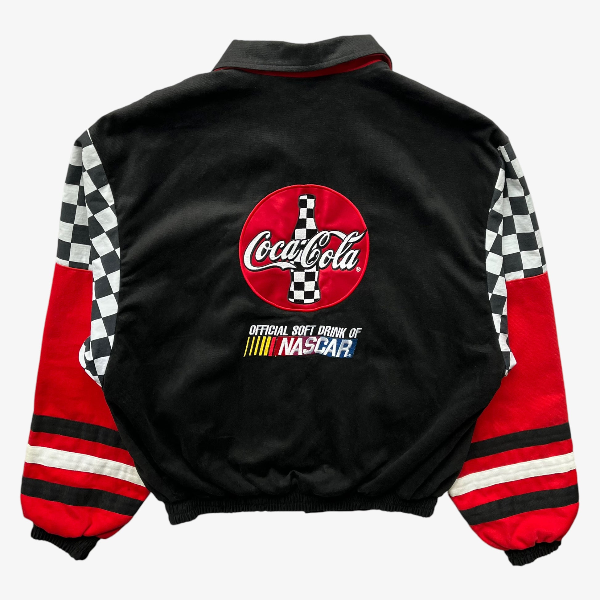 Vintage 90s Mens Coca Cola Black NASCAR Jacket Back - Casspios Dream