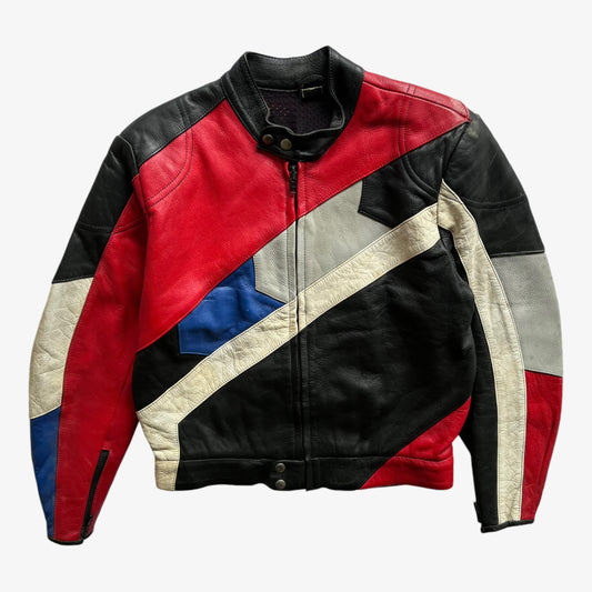 Vintage 90s Mens Colourful Biker Leather Jacket - Casspios Dream