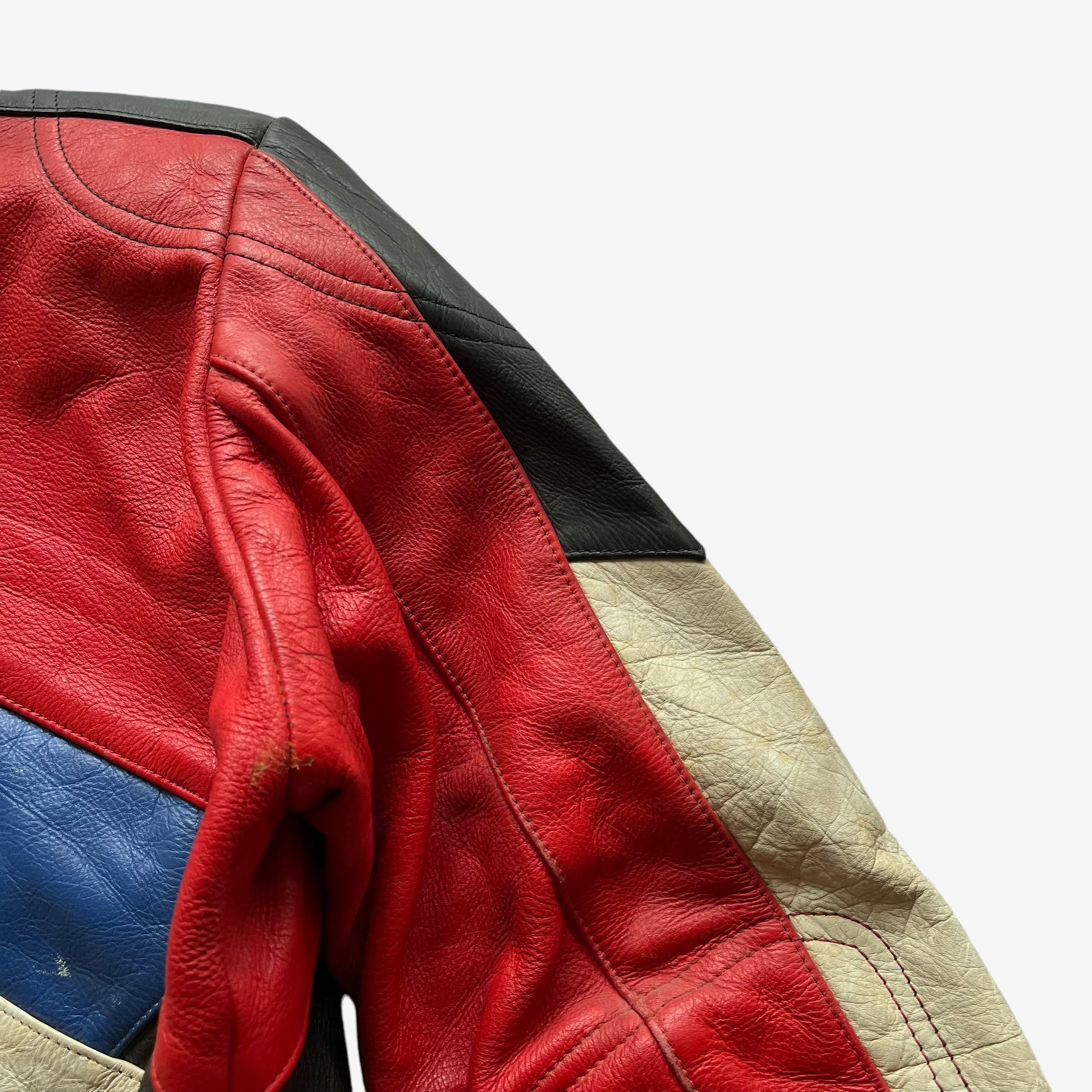 Vintage 90s Mens Colourful Biker Leather Jacket Marks - Casspios Dream