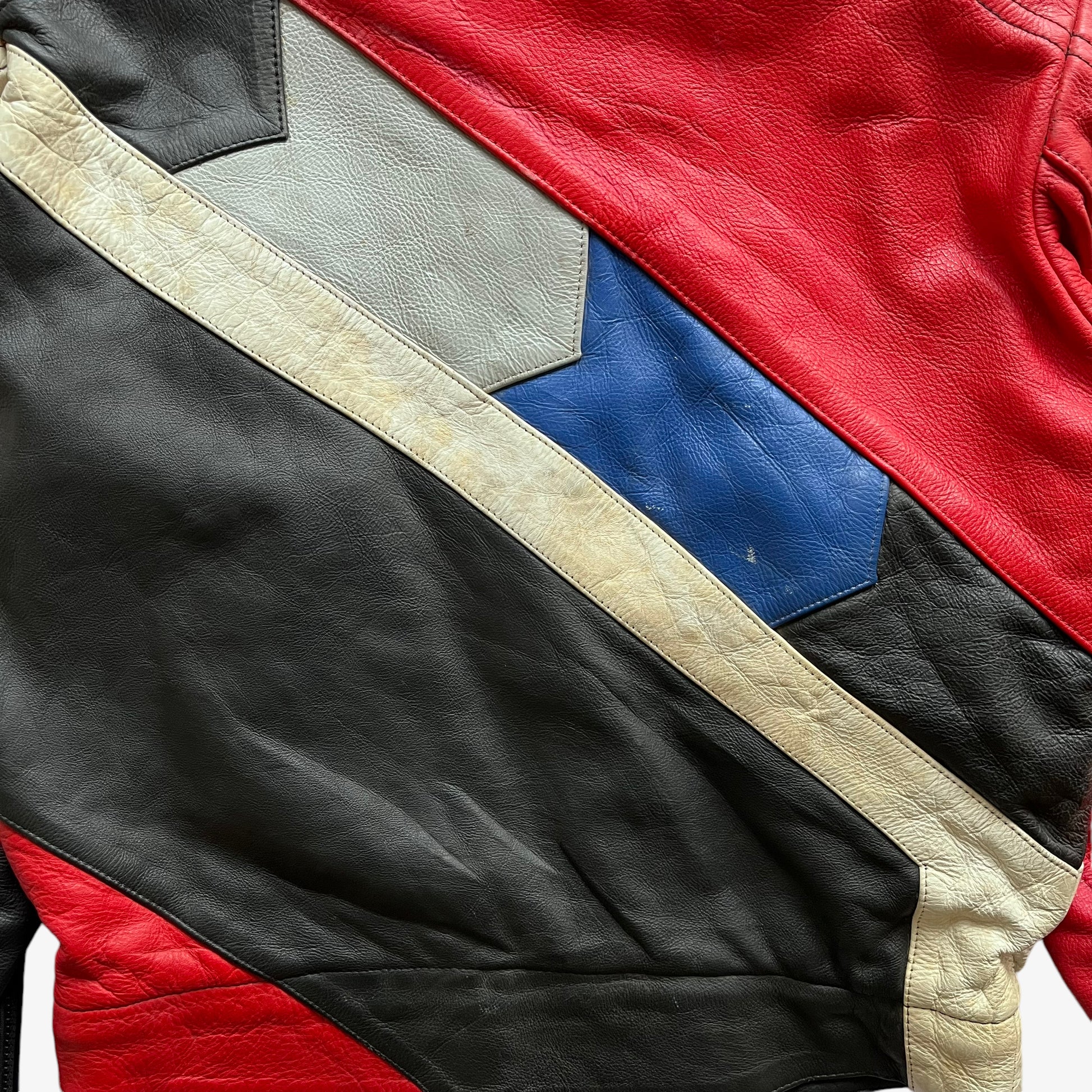 Vintage 90s Mens Colourful Biker Leather Jacket Wear - Casspios Dream