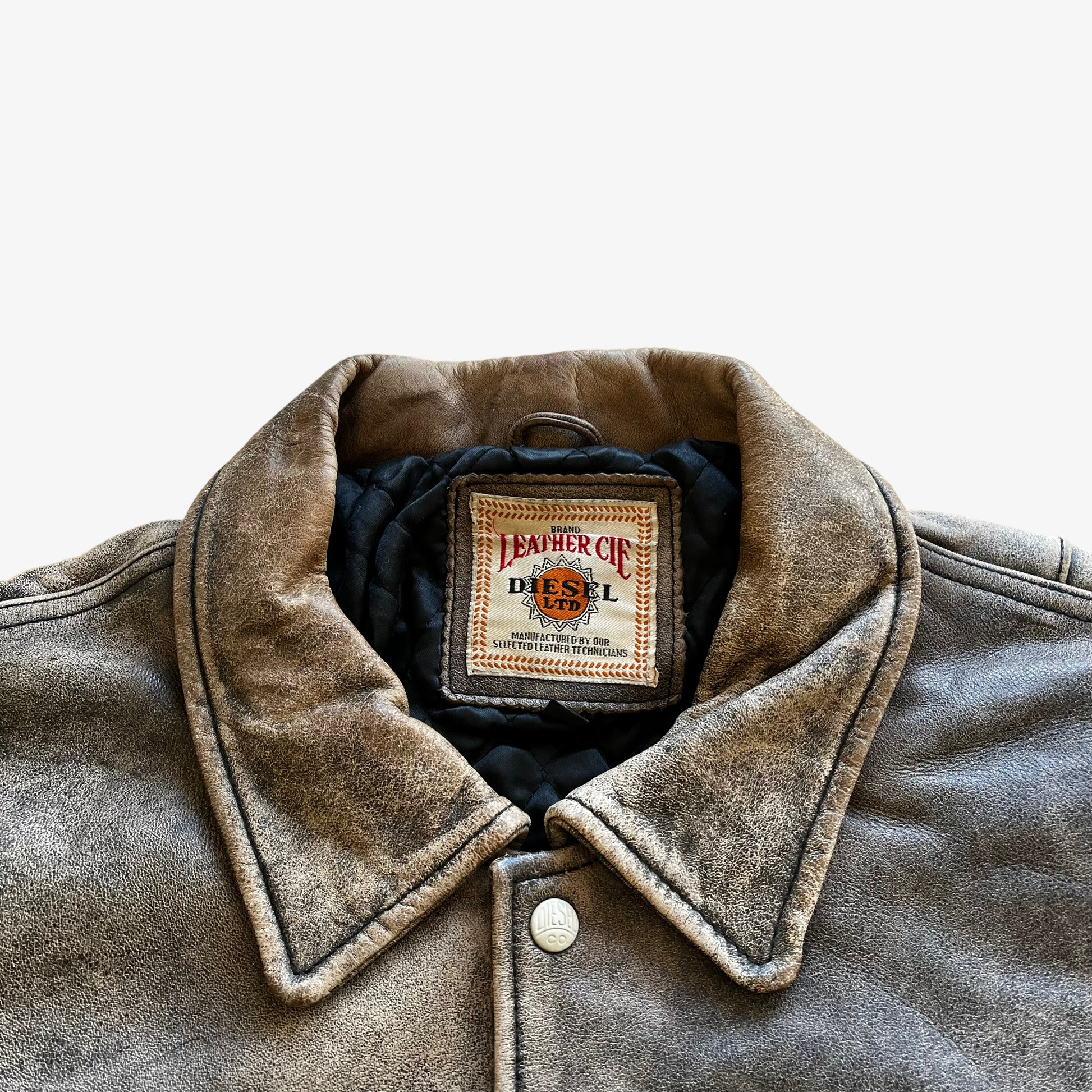 Vintage 90s Mens Diesel Leather Varsity Jacket Label - Casspios Dream