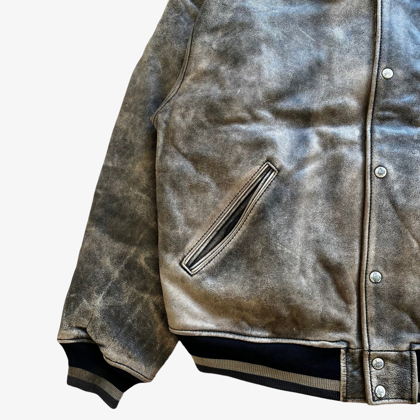 Vintage 90s Mens Diesel Leather Varsity Jacket Pocket - Casspios Dream