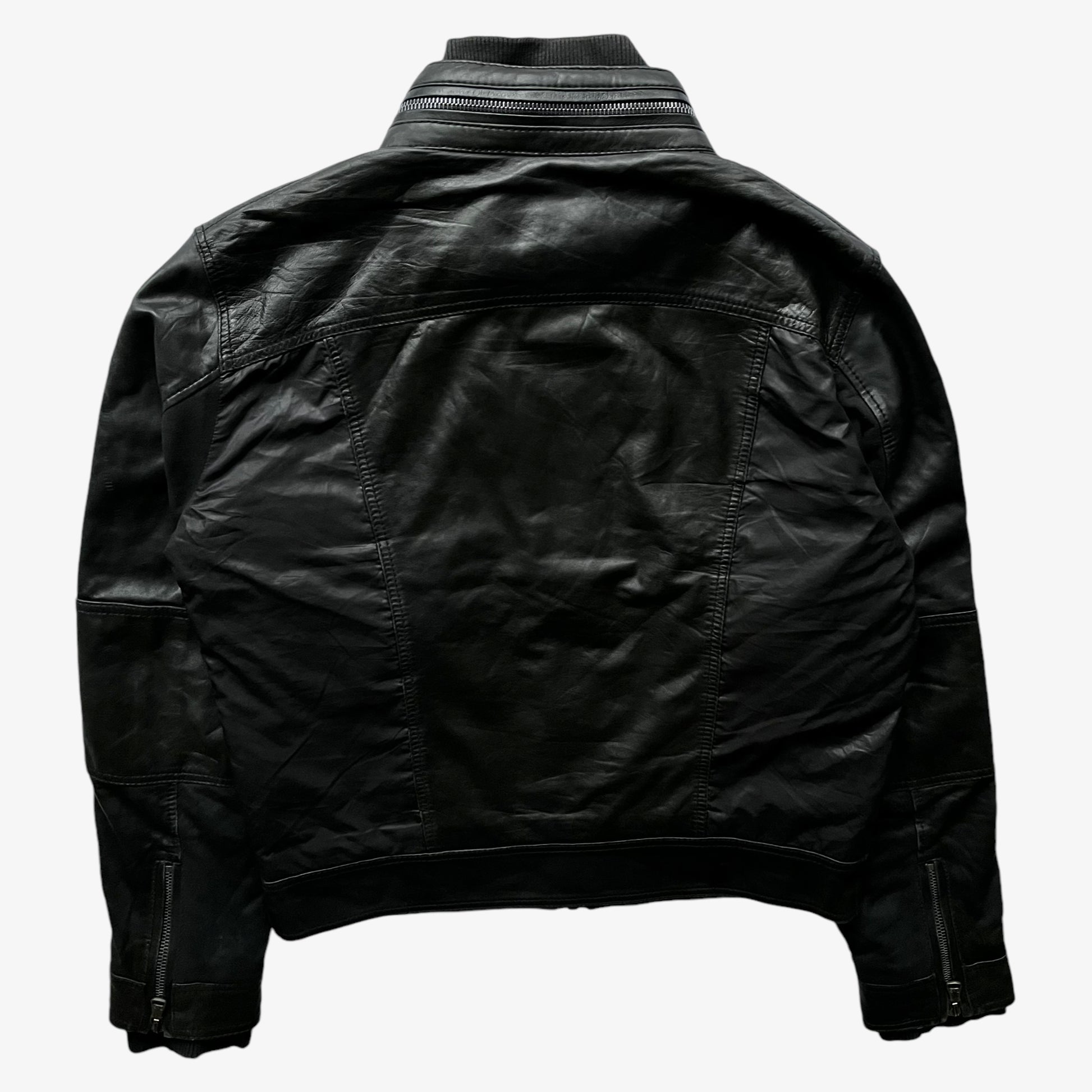 Vintage 90s Mens Dolce And Gabbana Black Leather Utility Jacket Back - Casspios Dream