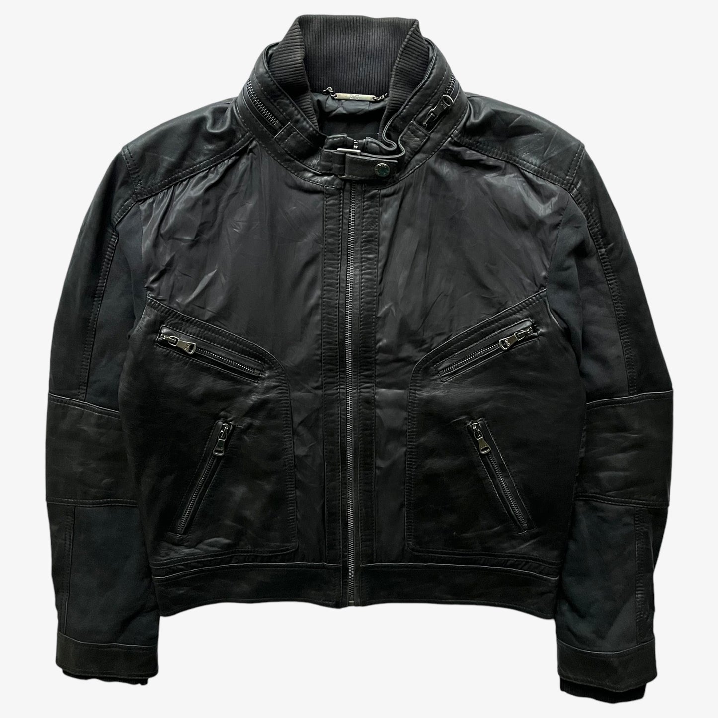 Vintage 90s Mens Dolce And Gabbana Black Leather Utility Jacket - Casspios Dream