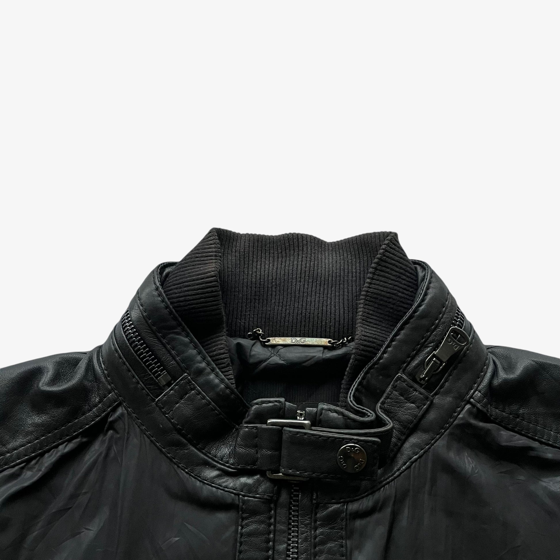 Vintage 90s Mens Dolce And Gabbana Black Leather Utility Jacket Tag - Casspios Dream