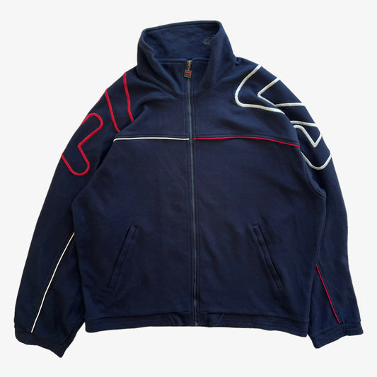 Vintage 90s Mens Fila Embroidered Spell Out Navy Track Jacket - Casspios Dream